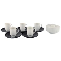 Tapio Wirkkala for Rosenthal, Five Porcelain Noire Mocha Cups with Saucers