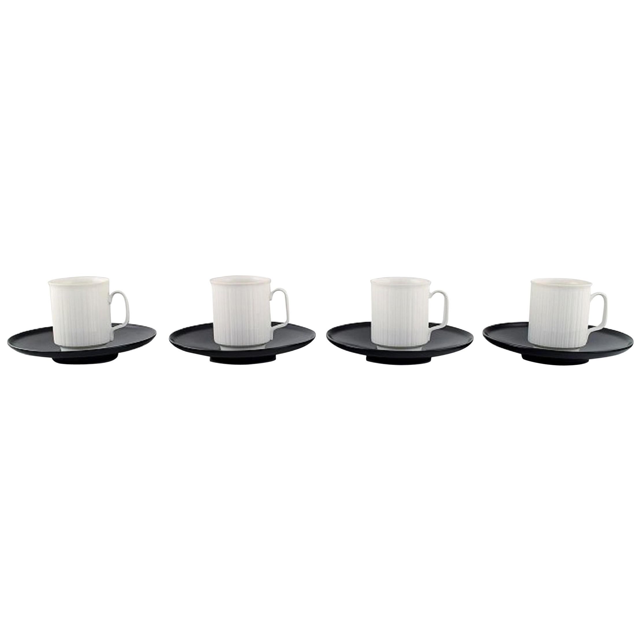 Tapio Wirkkala for Rosenthal, Four Porcelain Noire Mocha Cups with Saucers For Sale