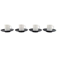 Tapio Wirkkala for Rosenthal, Four Porcelain Noire Mocha Cups with Saucers