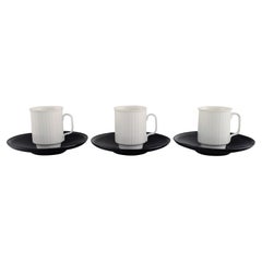 Tapio Wirkkala for Rosenthal, Three Porcelain Noire Mocha Cups with Saucers