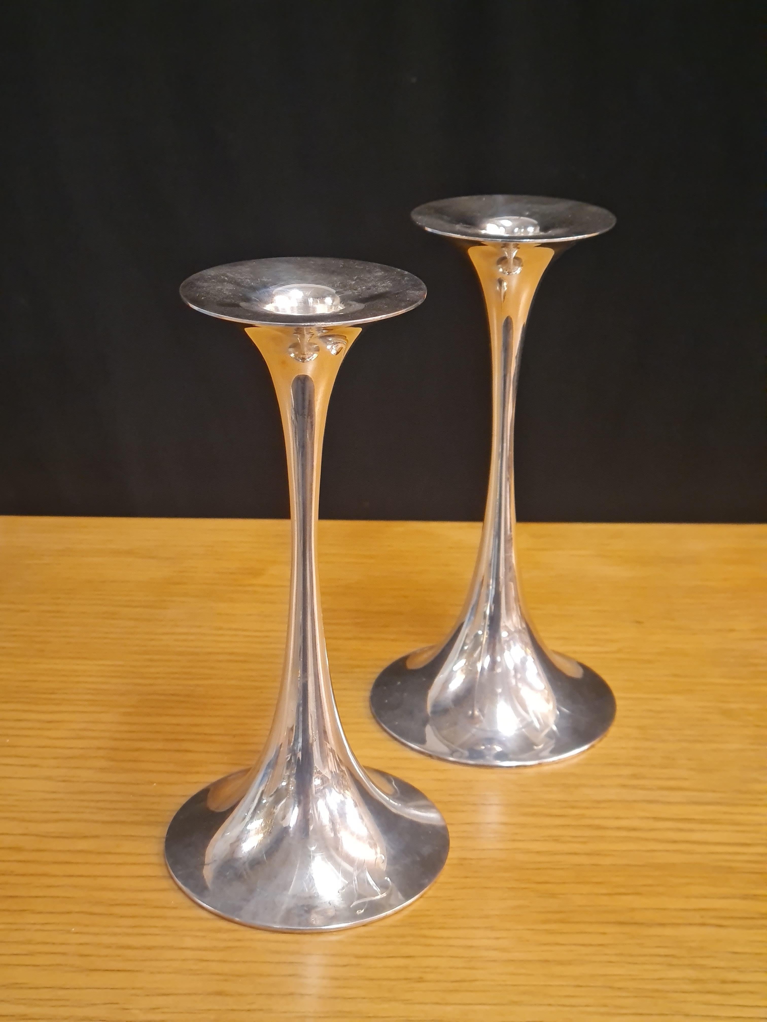Finnish Tapio Wirkkala Pair of Candle Holders In Silver, Kultakeskus Oy  For Sale