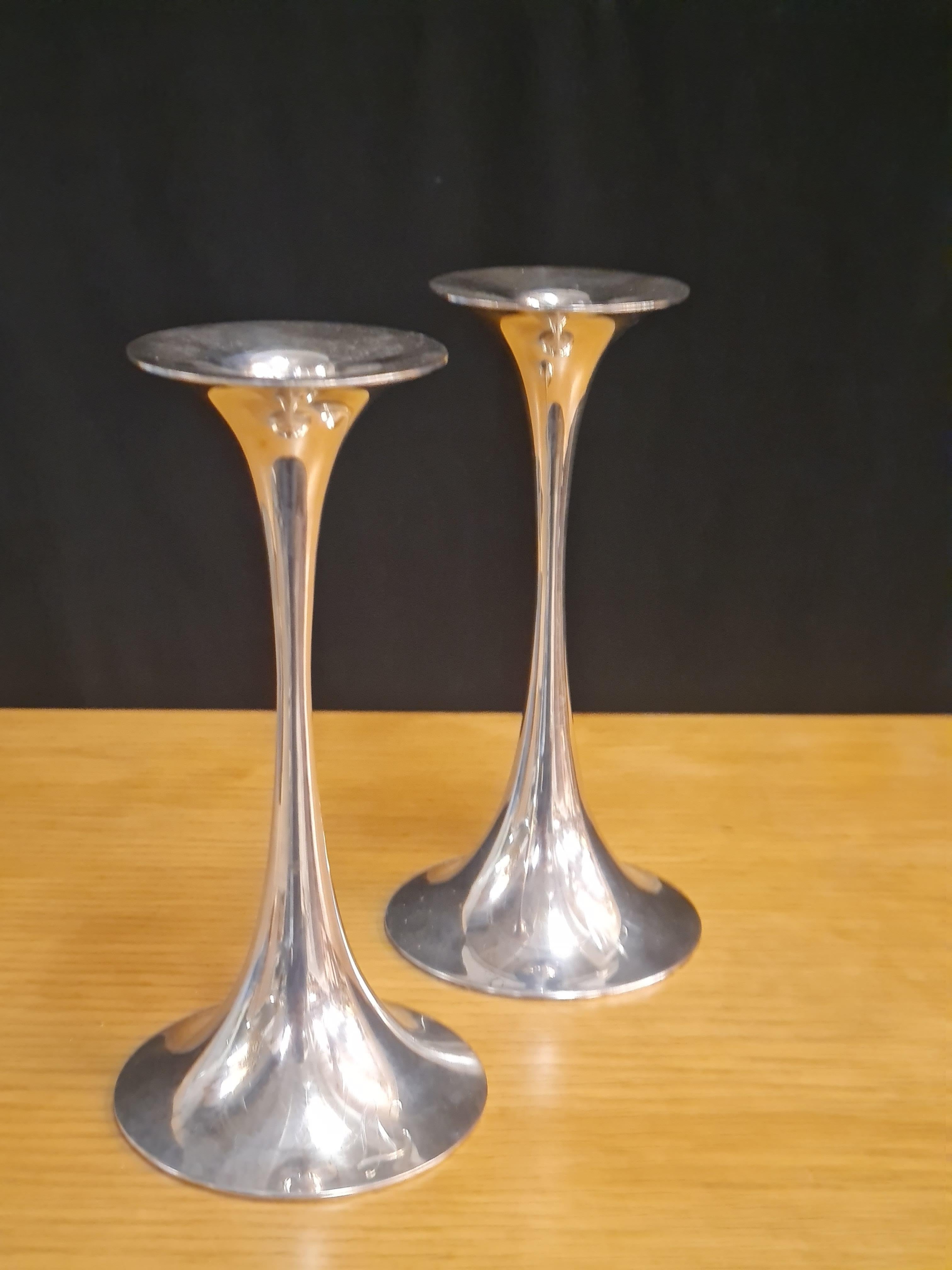 Late 20th Century Tapio Wirkkala Pair of Candle Holders In Silver, Kultakeskus Oy  For Sale