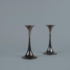 Tapio Wirkkala Pair of Trumpet Candle Holders In Silver, Kultakeskus Oy 1980s