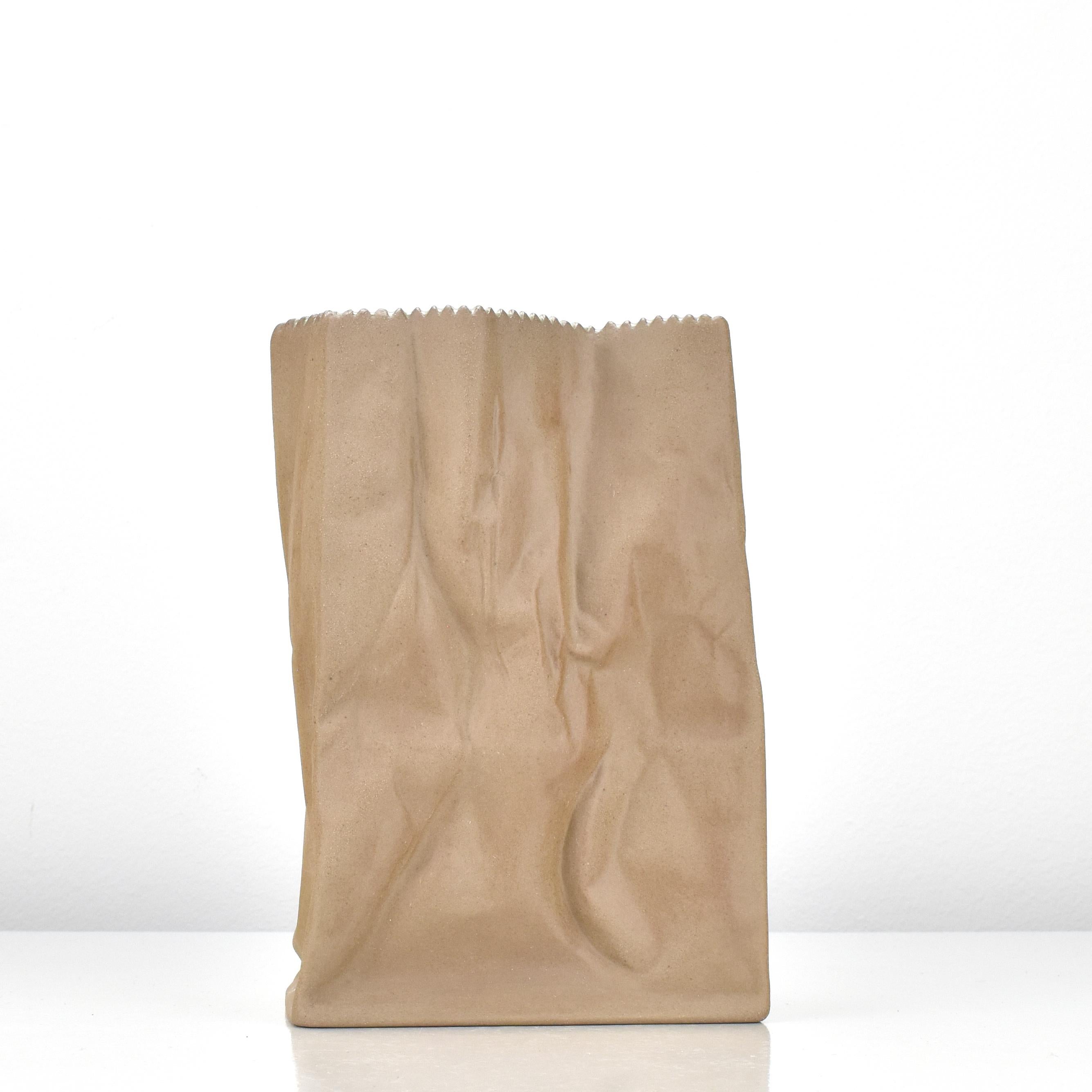 Mid-Century Modern Tapio Wirkkala Paper Bag Vase Brown Porcelain by Rosenthal Studio Line Germany For Sale