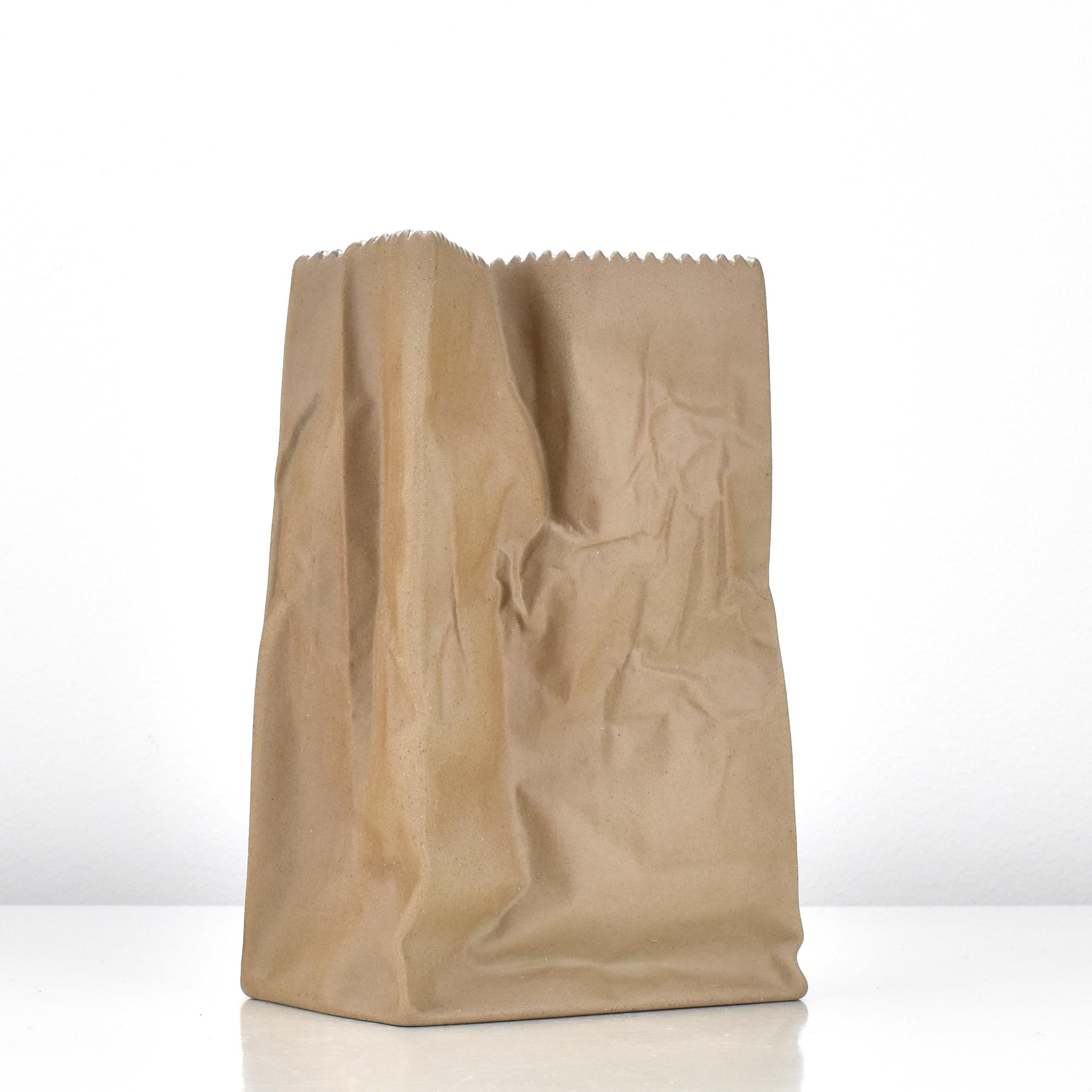 Tapio Wirkkala Paper Bag Vase Brown Porcelain by Rosenthal Studio Line Germany For Sale 1