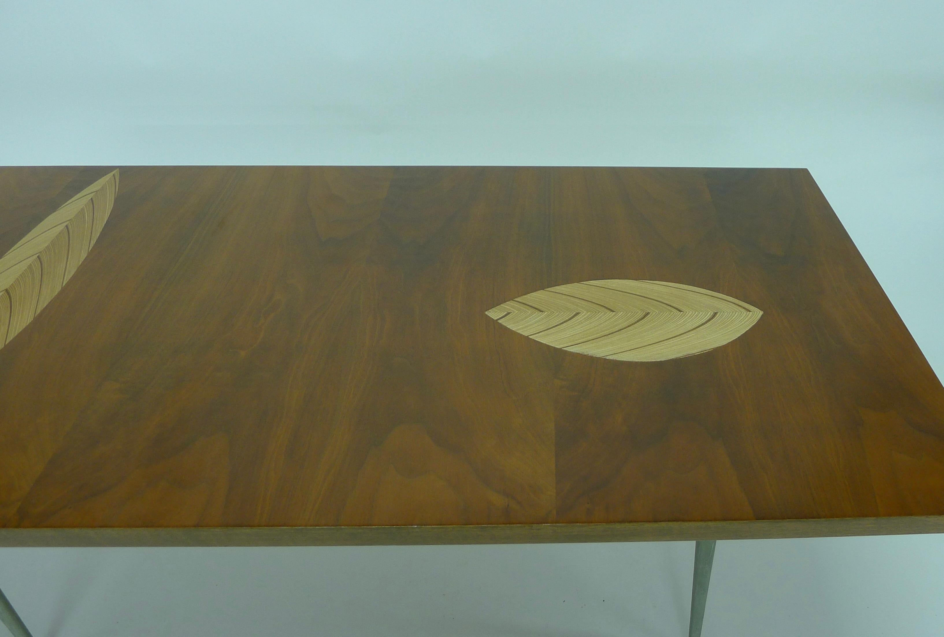 Tapio Wirkkala, Rare Leaf Inlay Coffee Table for Asko, Finland, 1950s, Branded For Sale 3