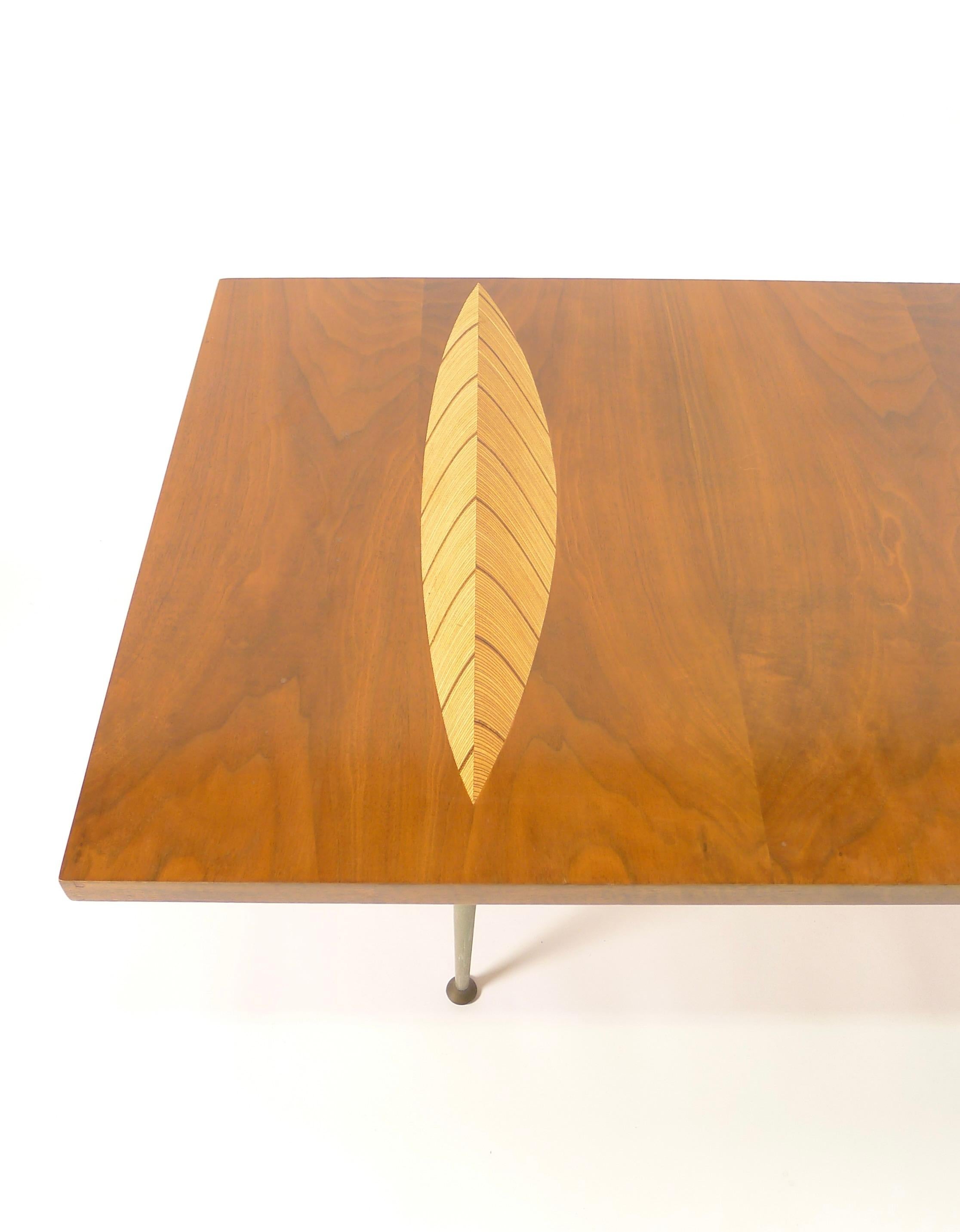 Tapio Wirkkala, Rare Leaf Inlay Coffee Table for Asko, Finland, 1950s, Branded For Sale 4