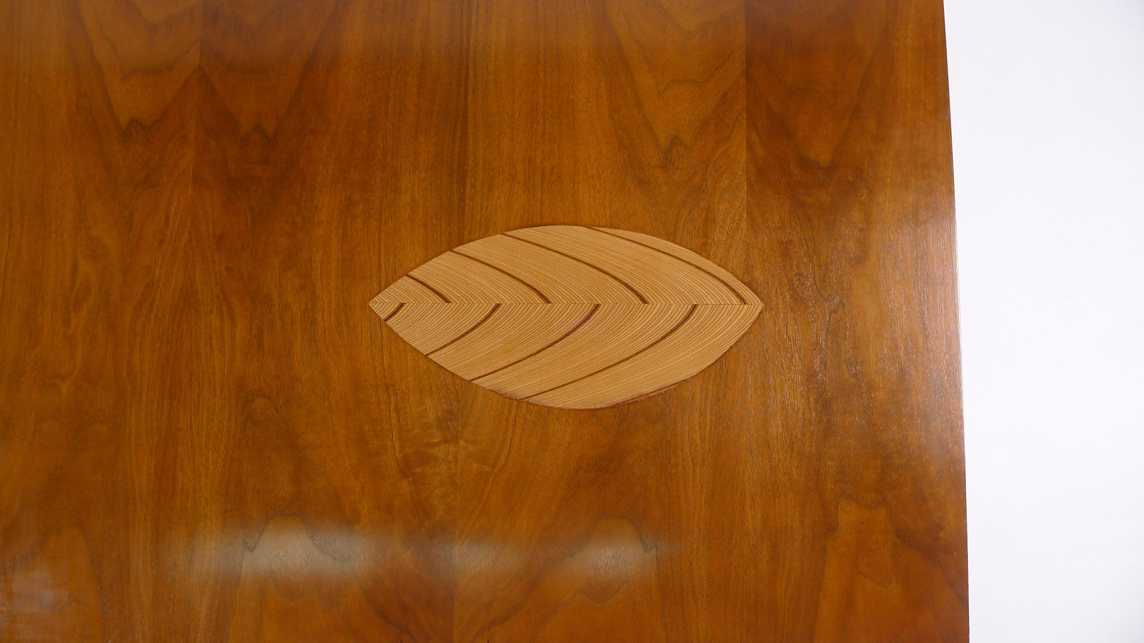 Tapio Wirkkala, Rare Leaf Inlay Coffee Table for Asko, Finland, 1950s, Branded For Sale 5