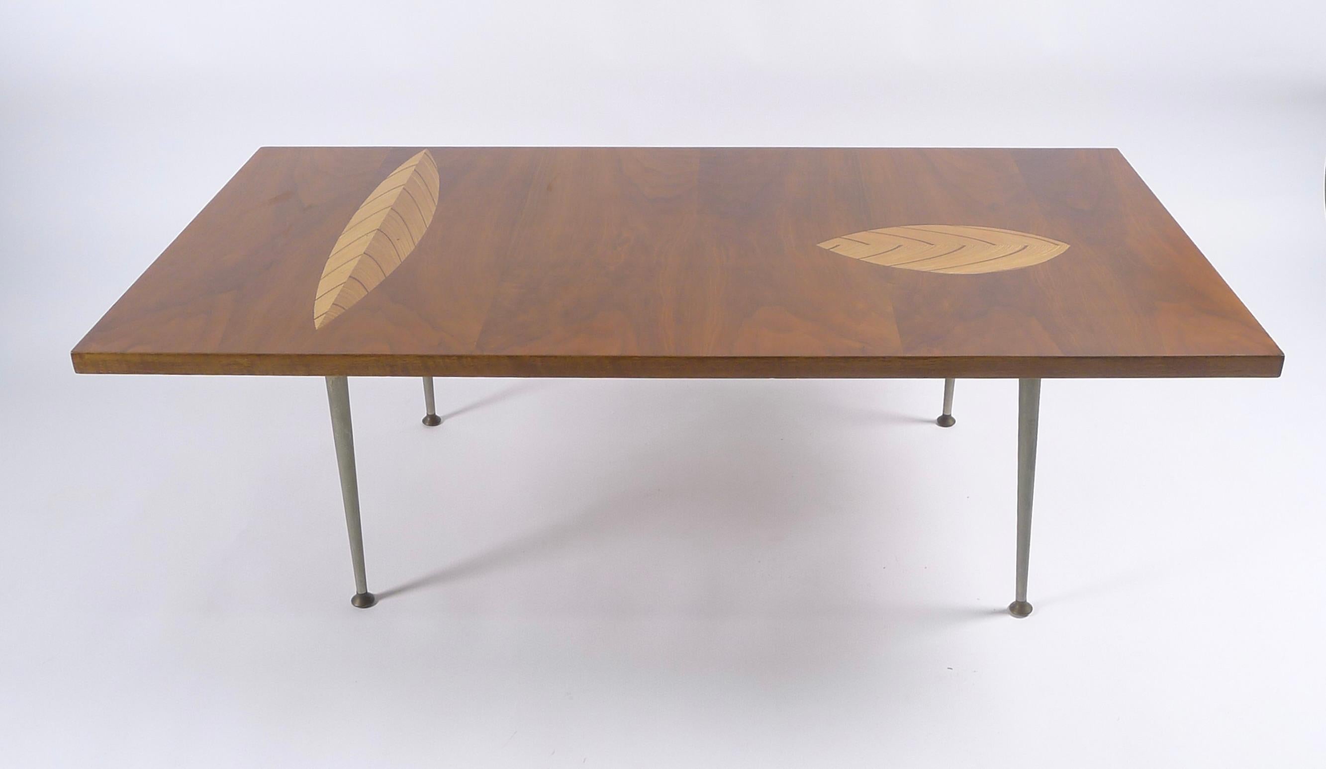 Tapio Wirkkala, Rare Leaf Inlay Coffee Table for Asko, Finland, 1950s, Branded For Sale 6