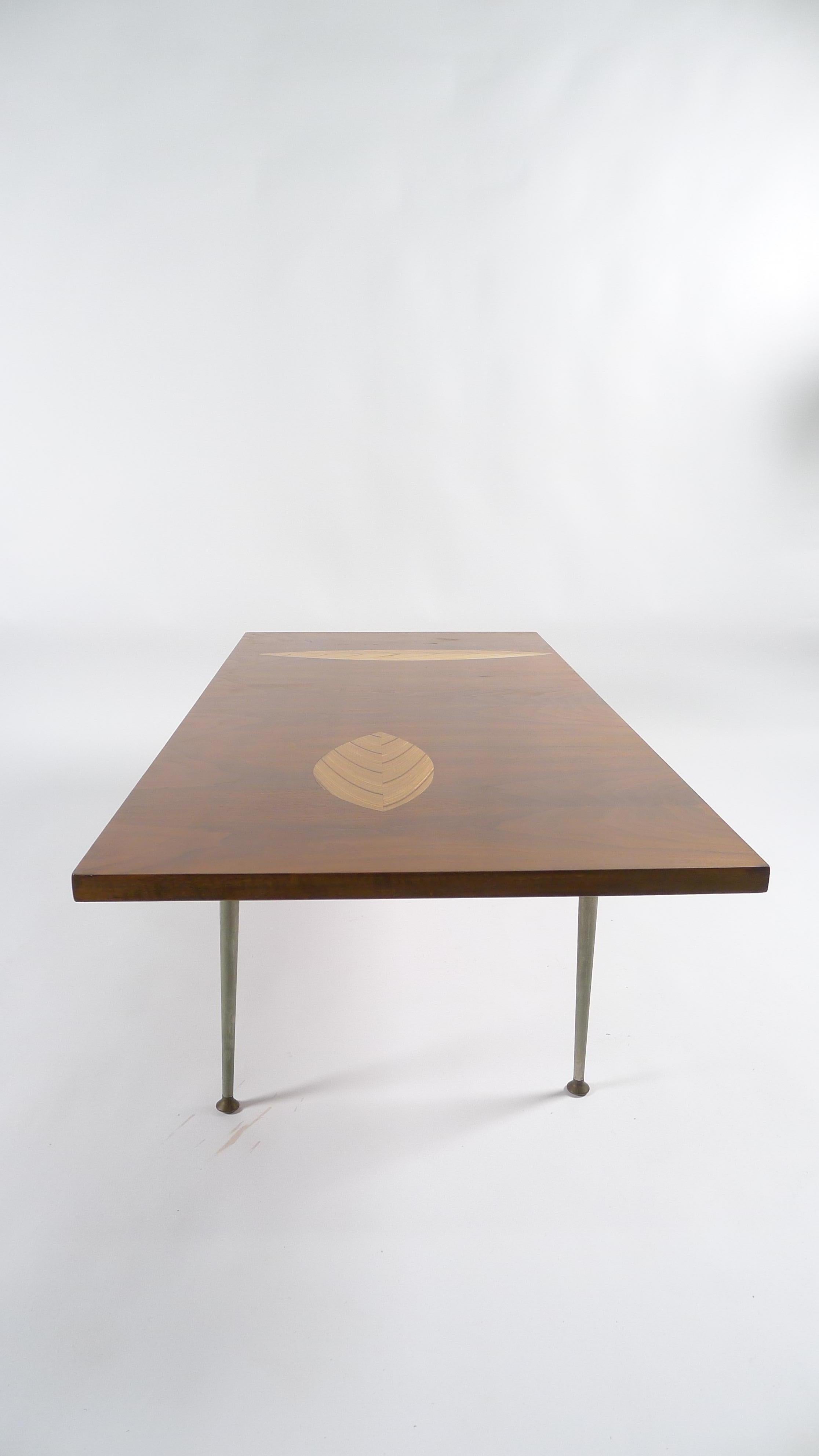 Finnish Tapio Wirkkala, Rare Leaf Inlay Coffee Table for Asko, Finland, 1950s, Branded For Sale