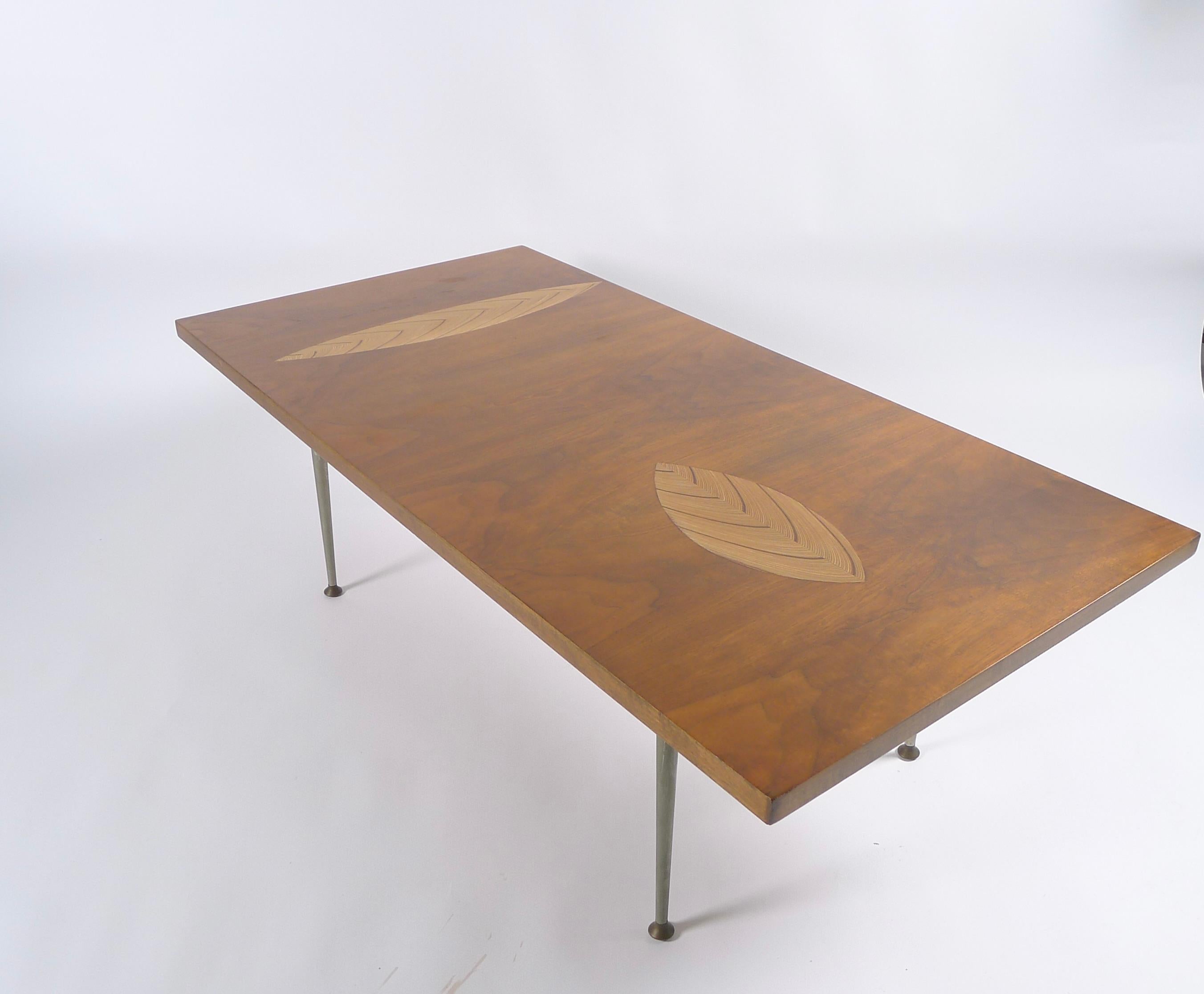 Woodwork Tapio Wirkkala, Rare Leaf Inlay Coffee Table for Asko, Finland, 1950s, Branded For Sale