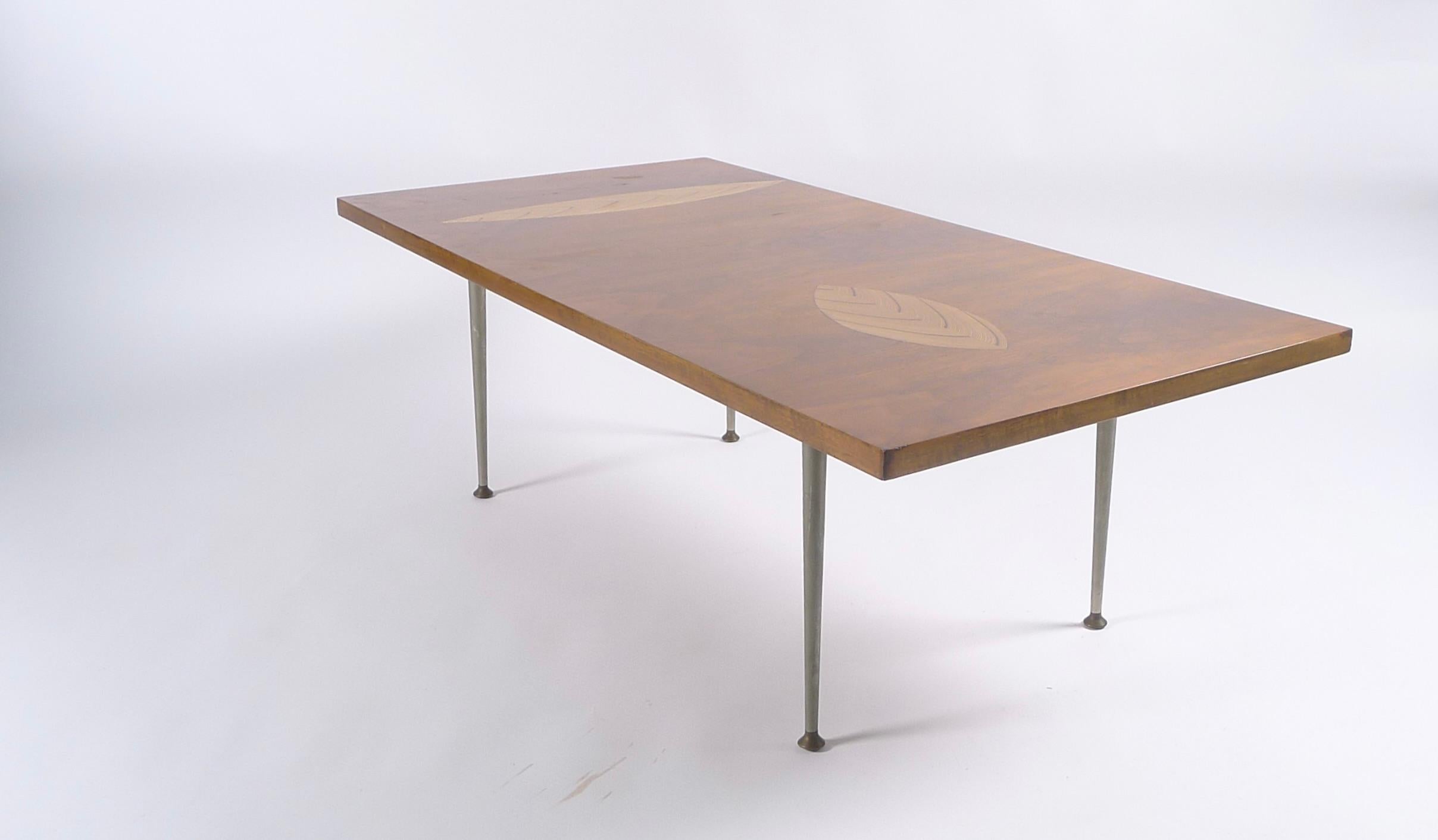 Mid-20th Century Tapio Wirkkala, Rare Leaf Inlay Coffee Table for Asko, Finland, 1950s, Branded For Sale