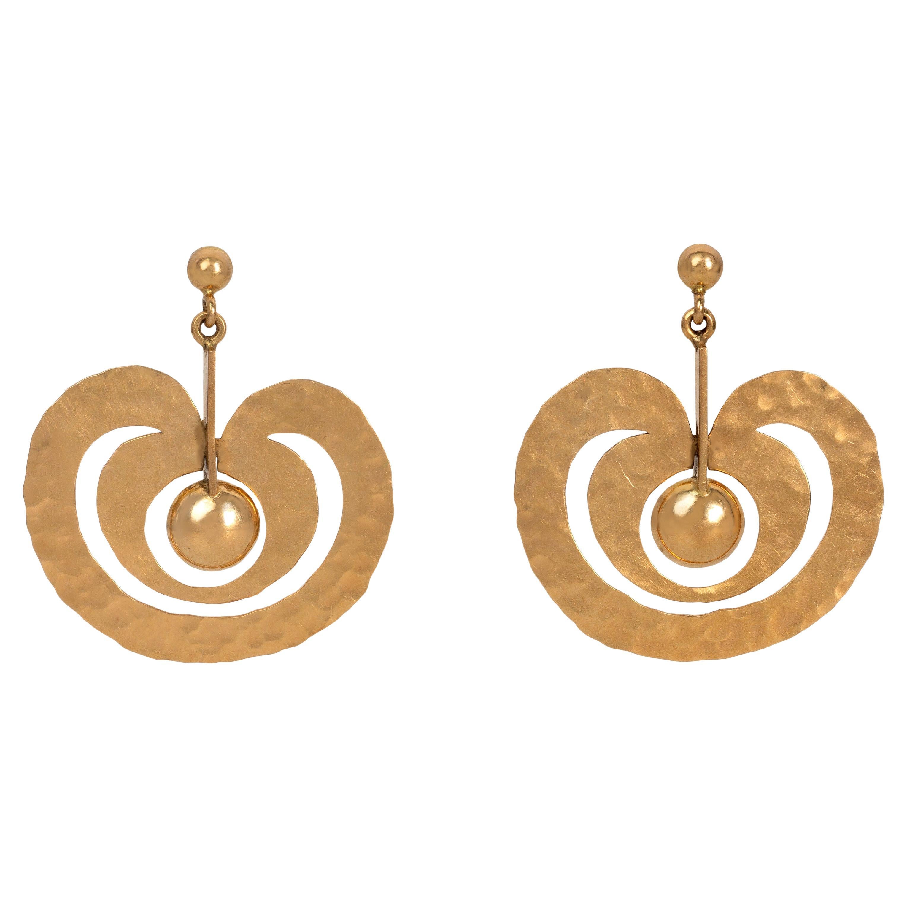 Tapio Wirkkala Hammered Yellow Gold "Omena" or Apple Earrings