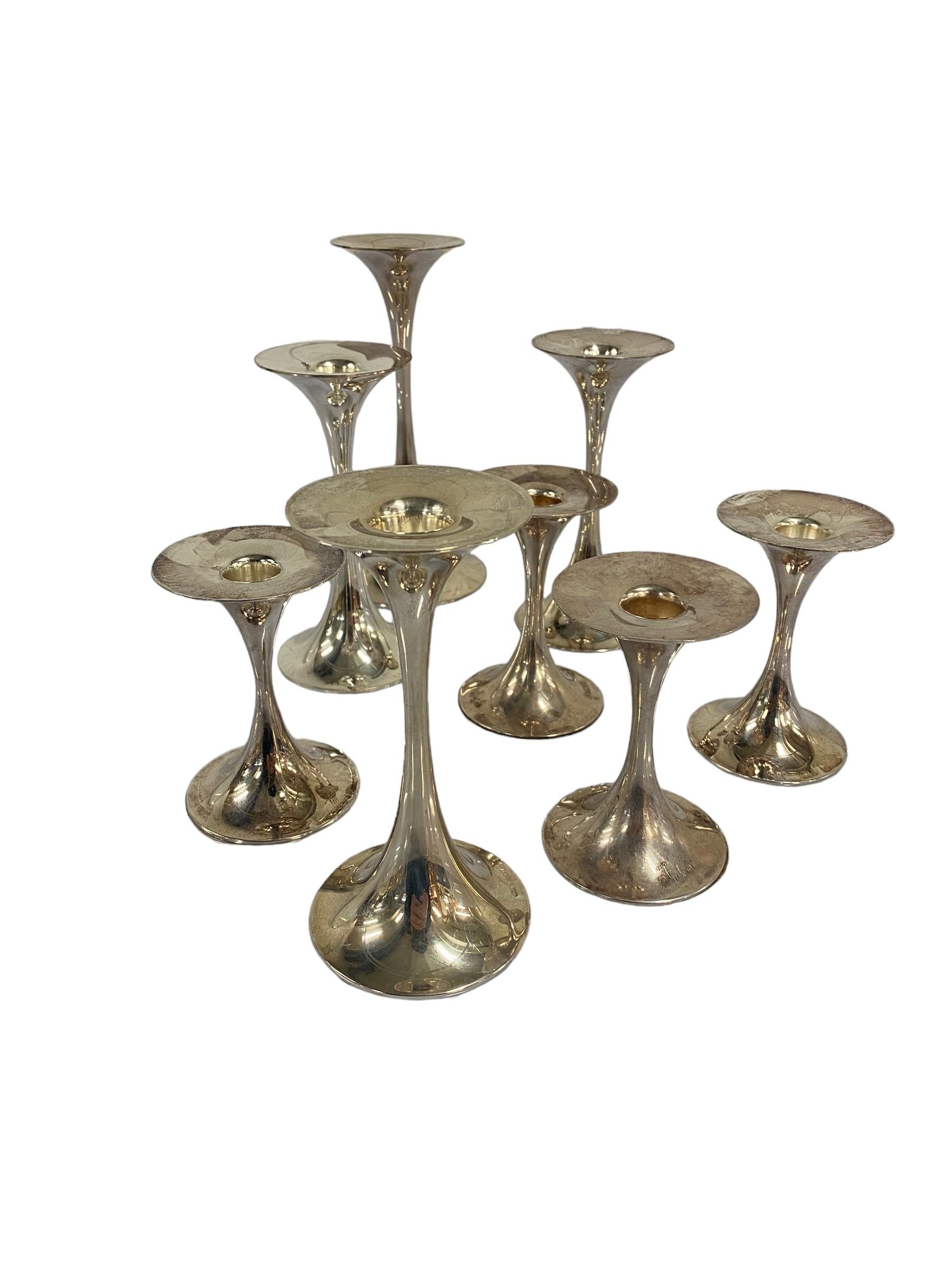 A set of candle holders designed by Tapio Wirkkala, and manufactured by Kultakeskus Oy back in the 1980s. All pieces are authentic and come with a plethera of stamps and markings, confirming the year of manufacture and the manufacturer. 

Tapio