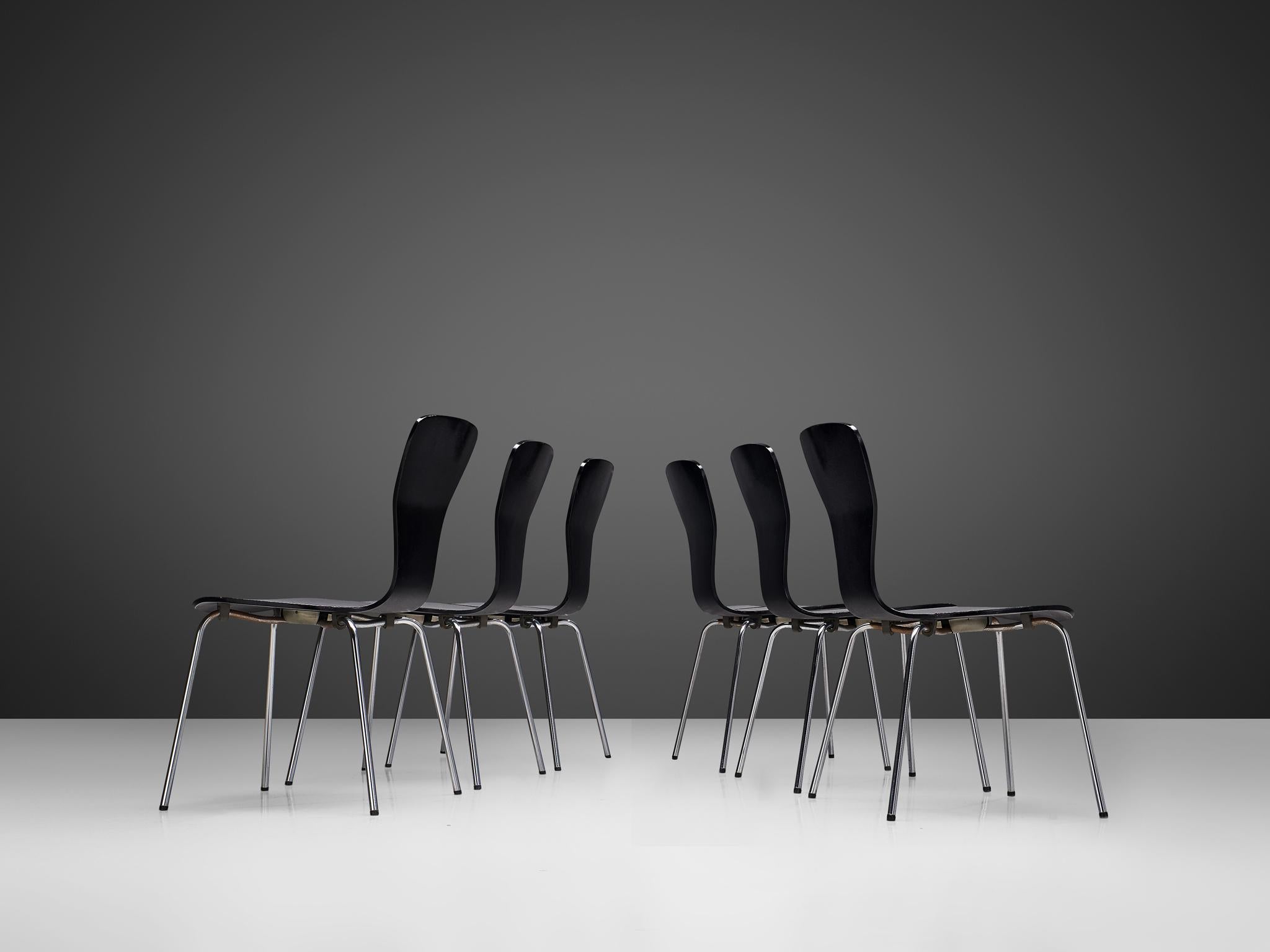 Finnish Tapio Wirkkala Set of Six 'Nikke' Dining Chairs with Metal Frames For Sale
