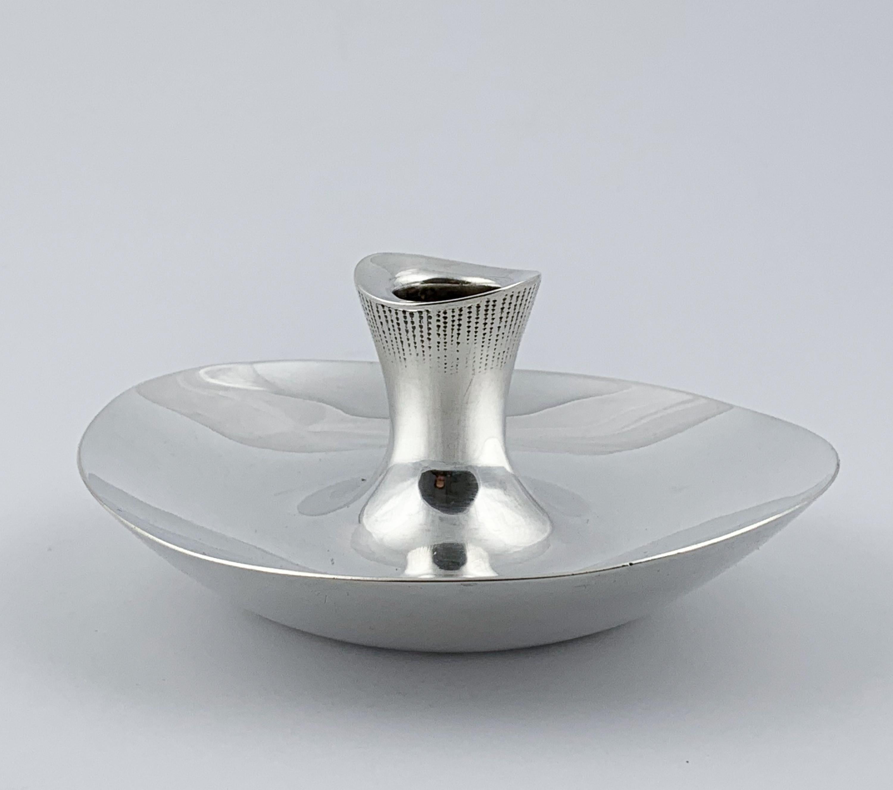 Hand-Crafted Tapio Wirkkala, Silver Candlestick with Engravings, Hopeatehdas Finland, 1959
