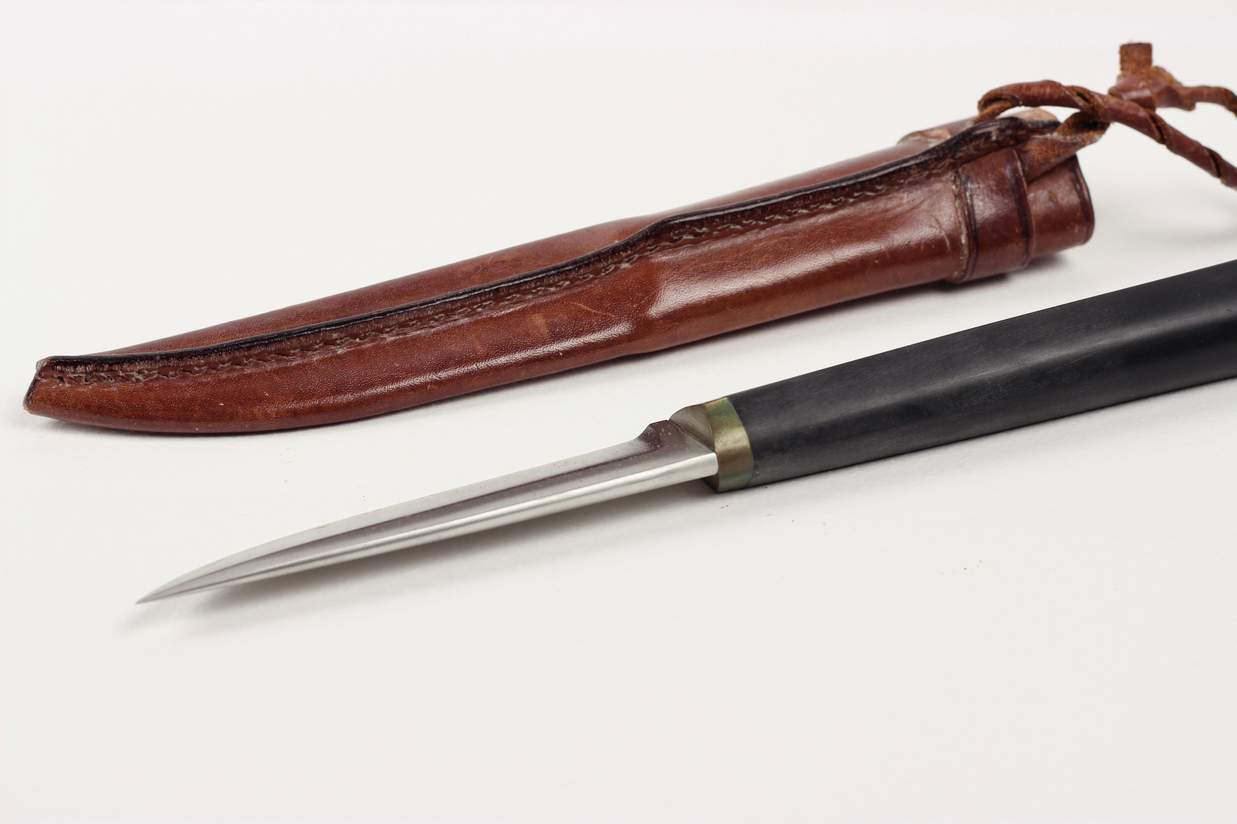 Tapio Wirkkala Stainless Steel Puukko Knife with Leather Sheath Hackman Finland In Good Condition For Sale In London, GB
