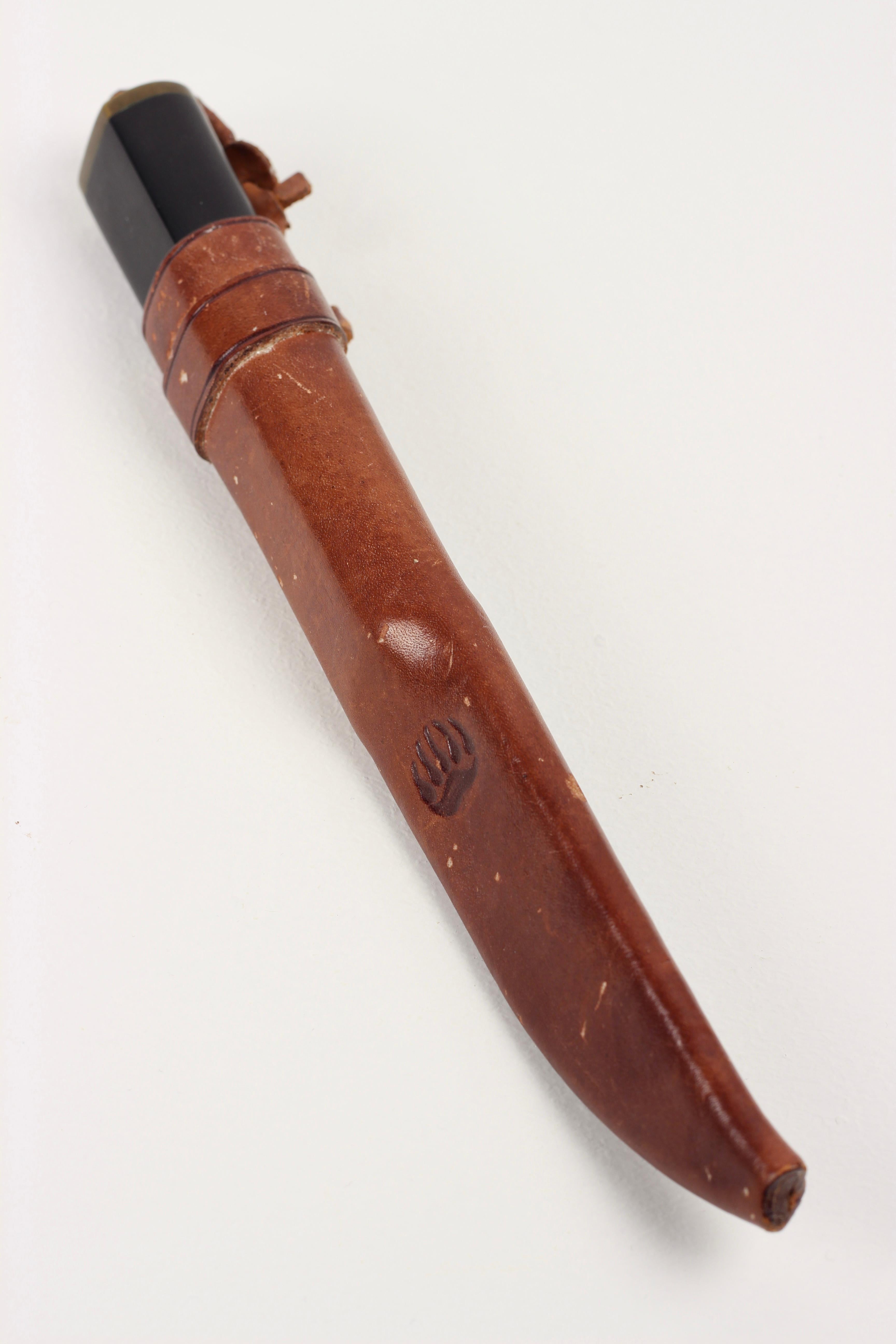 Mid-20th Century Tapio Wirkkala Stainless Steel Puukko Knife with Leather Sheath Hackman Finland For Sale
