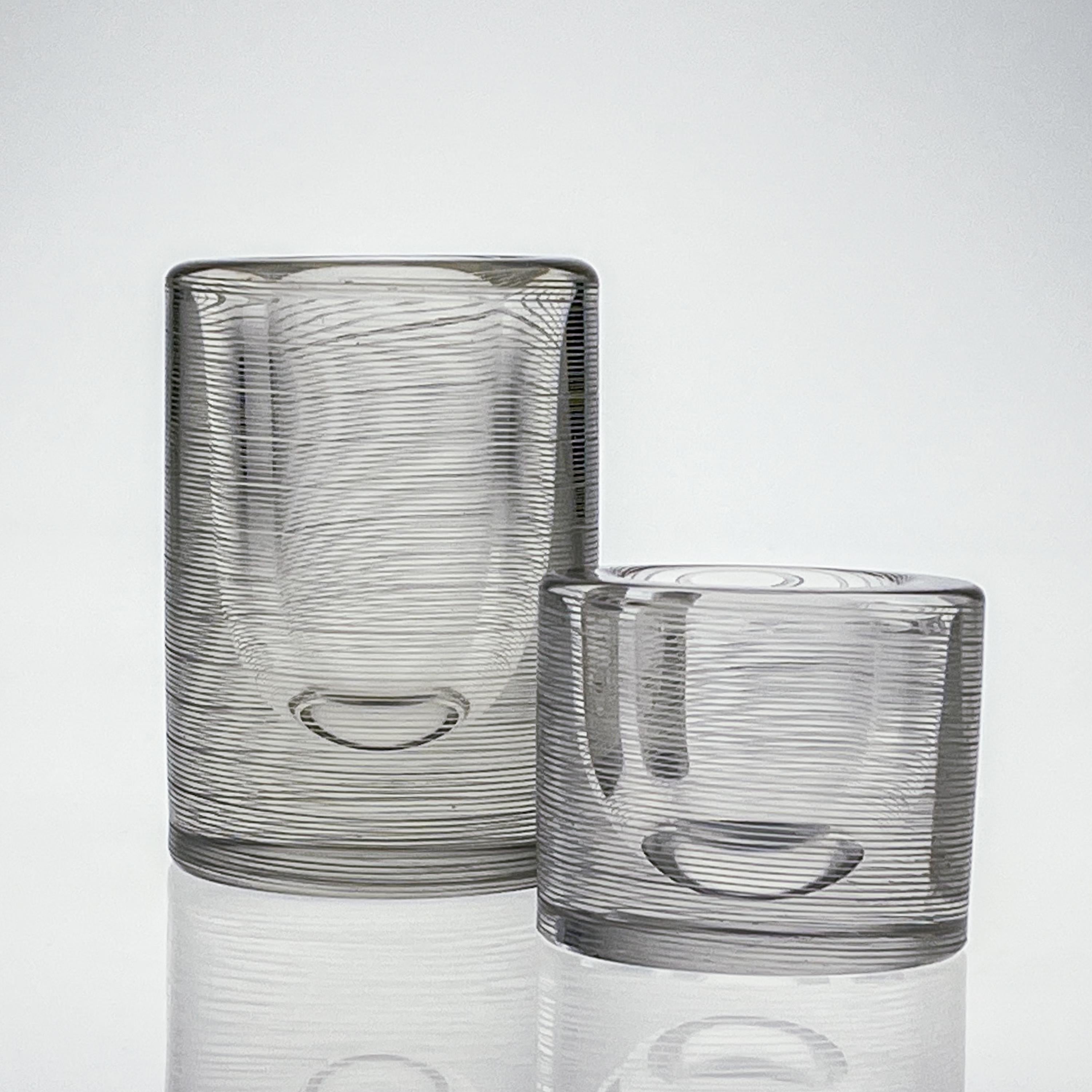 Finnish Scandinavian Modern Tapio Wirkkala Two Line Cut Crystal Art Vases Handblown 1958