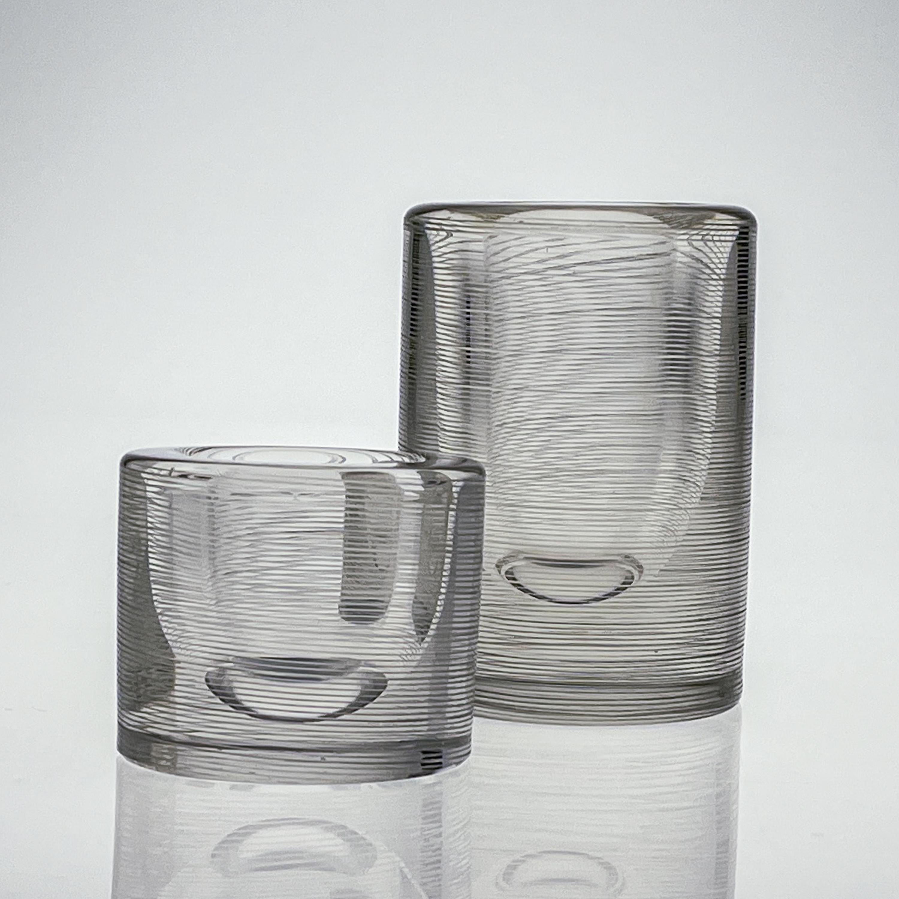 Hand-Crafted Scandinavian Modern Tapio Wirkkala Two Line Cut Crystal Art Vases Handblown 1958