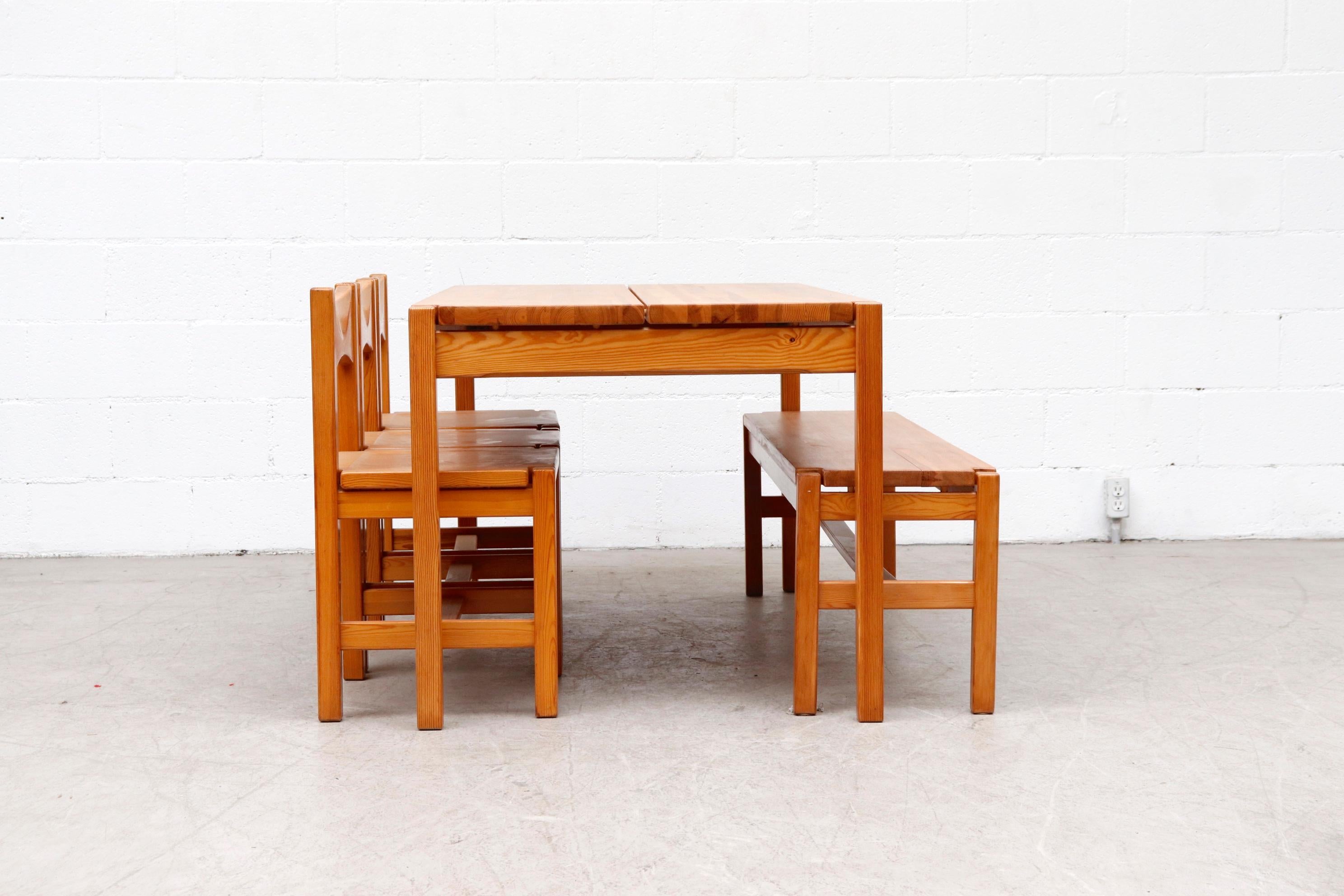 Mid-Century Modern Tapiovaara Pine Dining Set with Bench and 3 Chairs