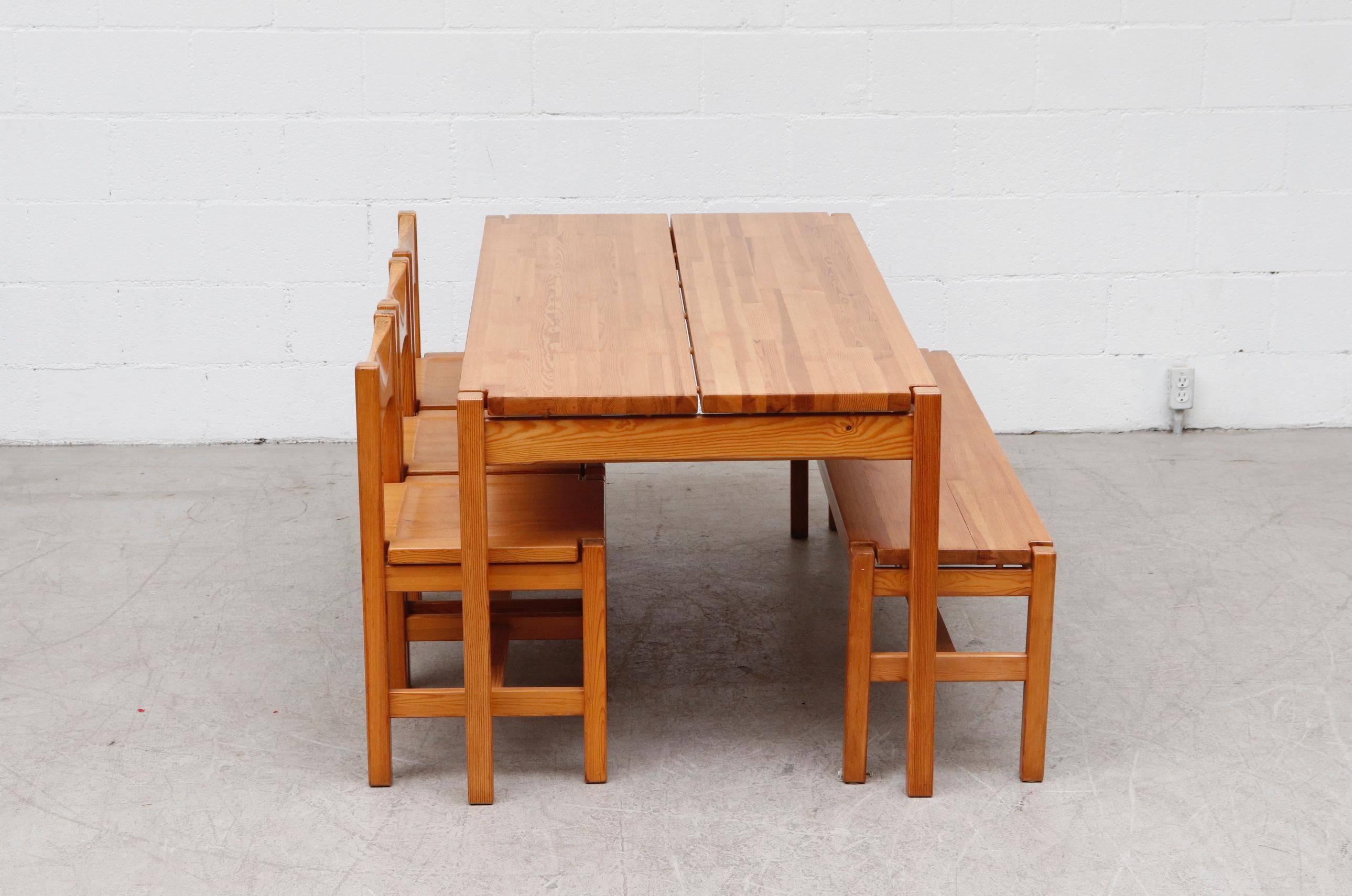Finnish Tapiovaara Pine Dining Set with Bench and 3 Chairs