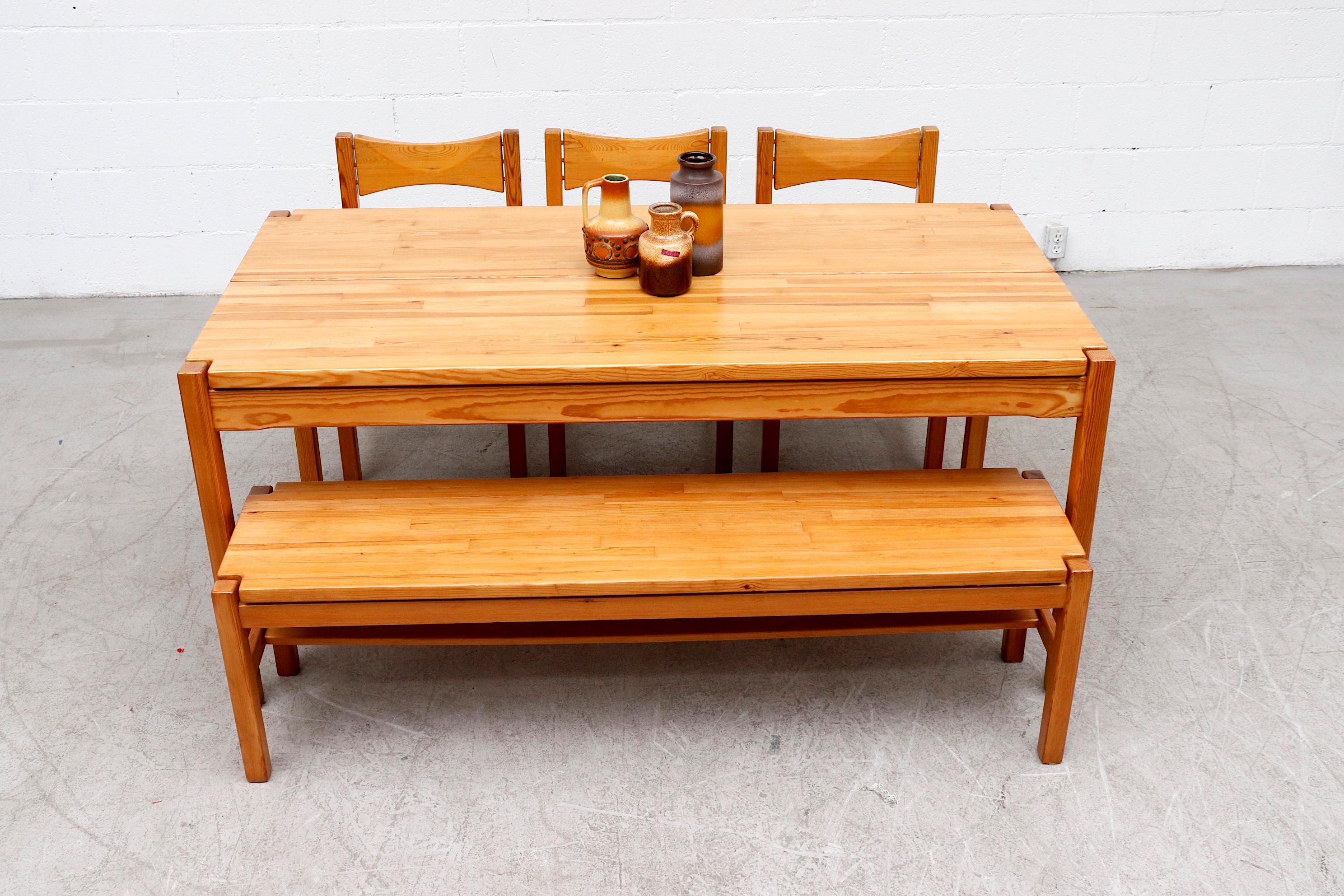 Tapiovaara Pine Dining Set with Bench and 3 Chairs In Good Condition In Los Angeles, CA