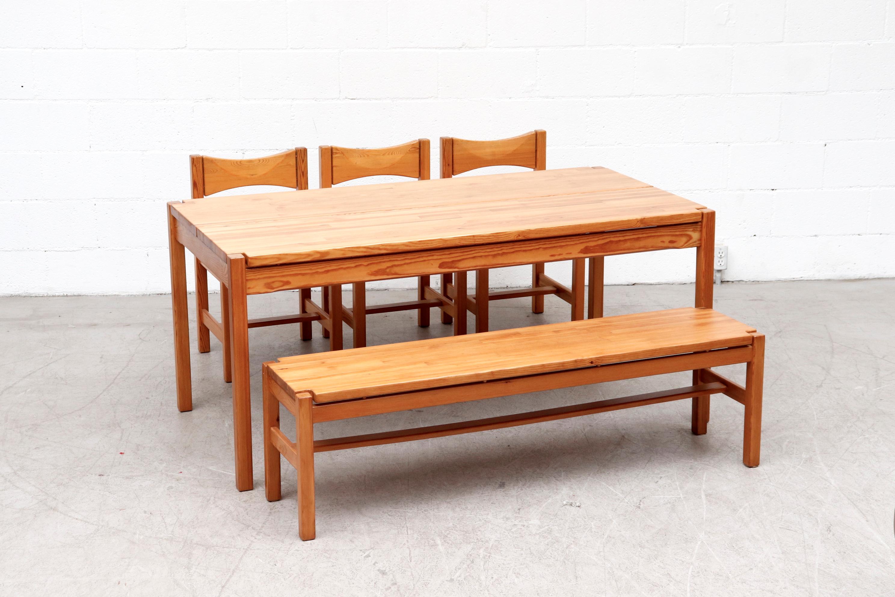 Mid-20th Century Tapiovaara Pine Dining Set with Bench and 3 Chairs