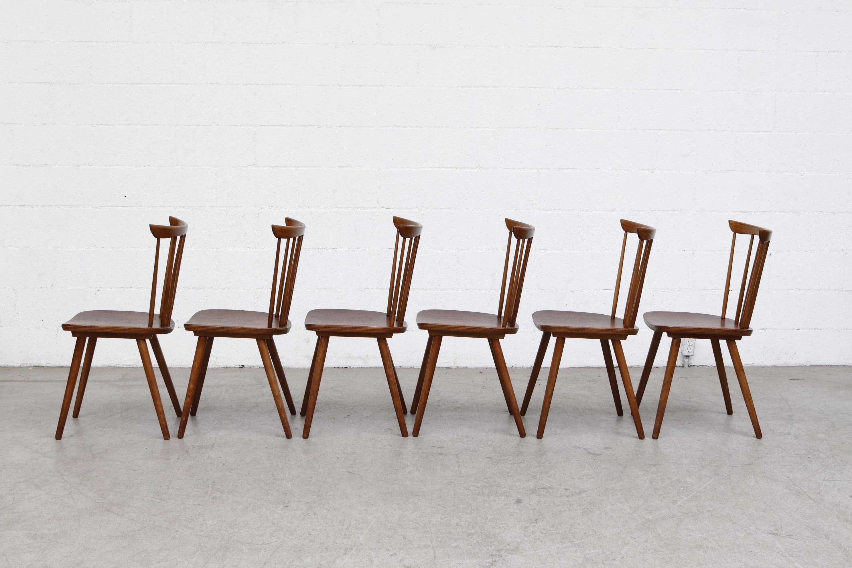 Dutch Tapiovaara Style Spindle Back Dining Chairs