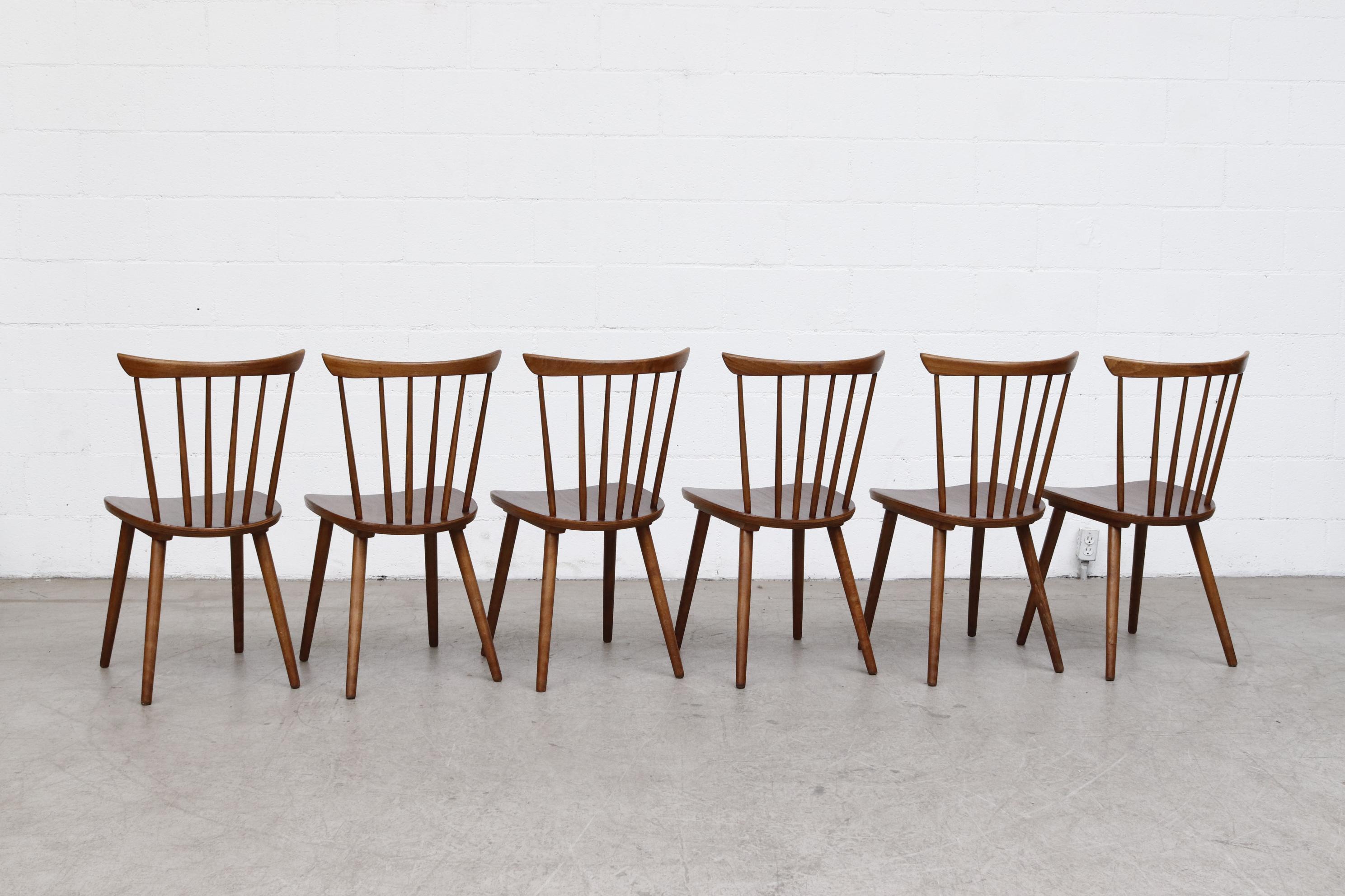 Tapiovaara Style Spindle Back Dining Chairs In Good Condition In Los Angeles, CA