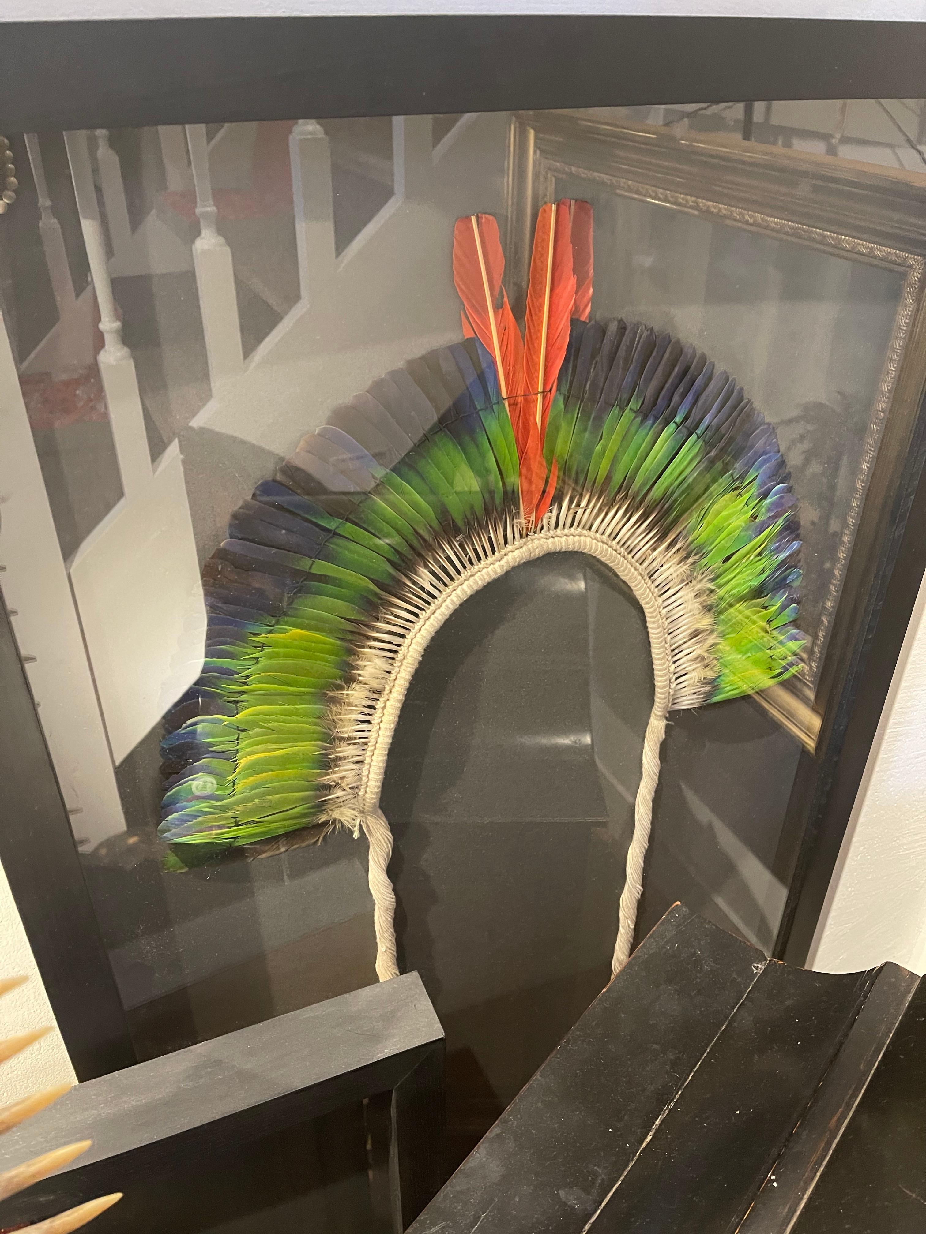 Tapirapé Upé Enemy Warrior Feather Mask headdress, Indigenous Brazil 1