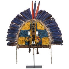 Tapirapé Upé Enemy Warrior Feather Mask headdress, Indigenous Brazil