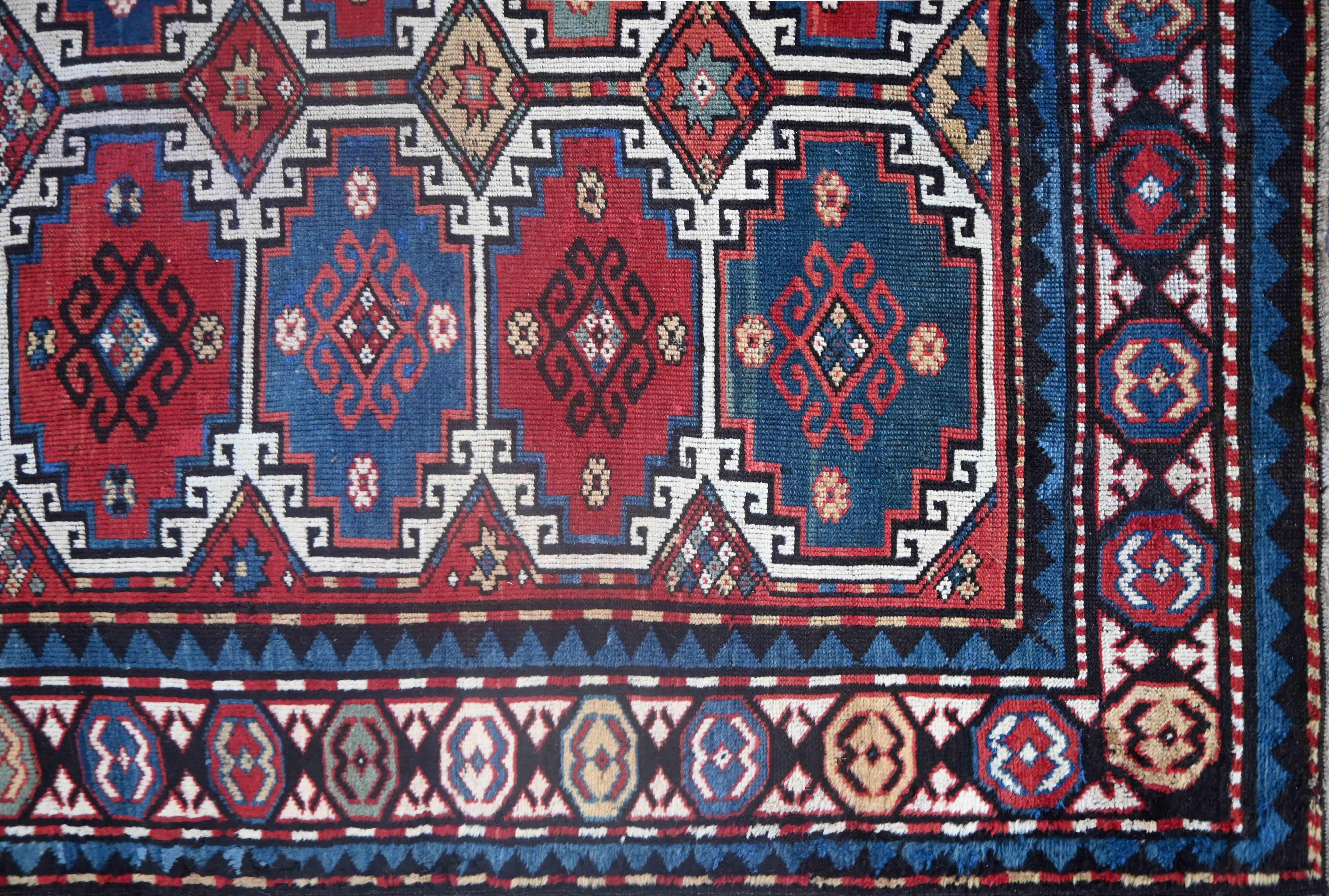 Tapis Kazak De Caucase XIXe Siècle, Circa 1880 - 210x145cm - N° 1504 (Handgewebt) im Angebot