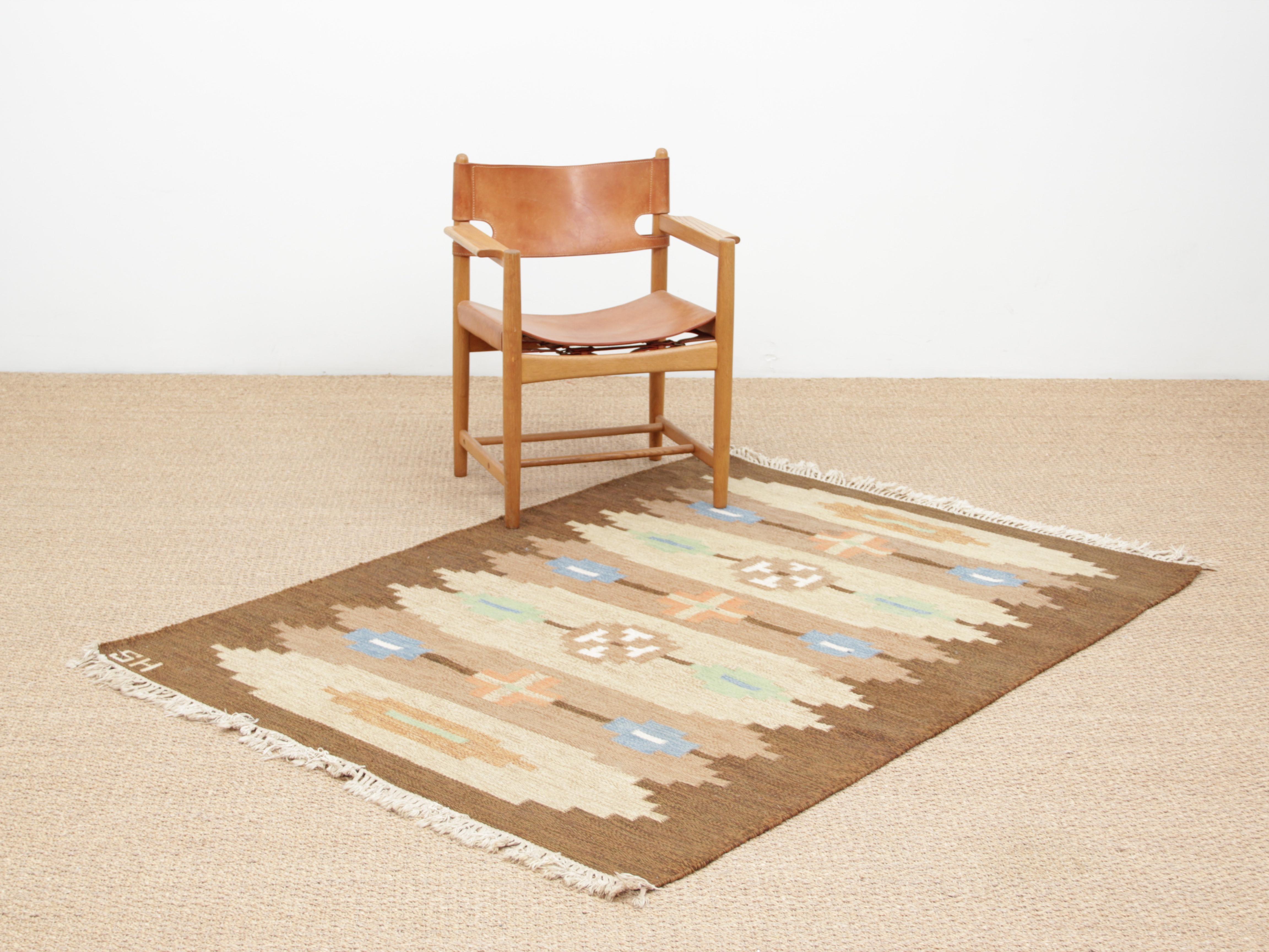 Mid-Century Modern Scandinavian Rolakan rug 192 x 139 cm. Handmade. Signed SH.
 