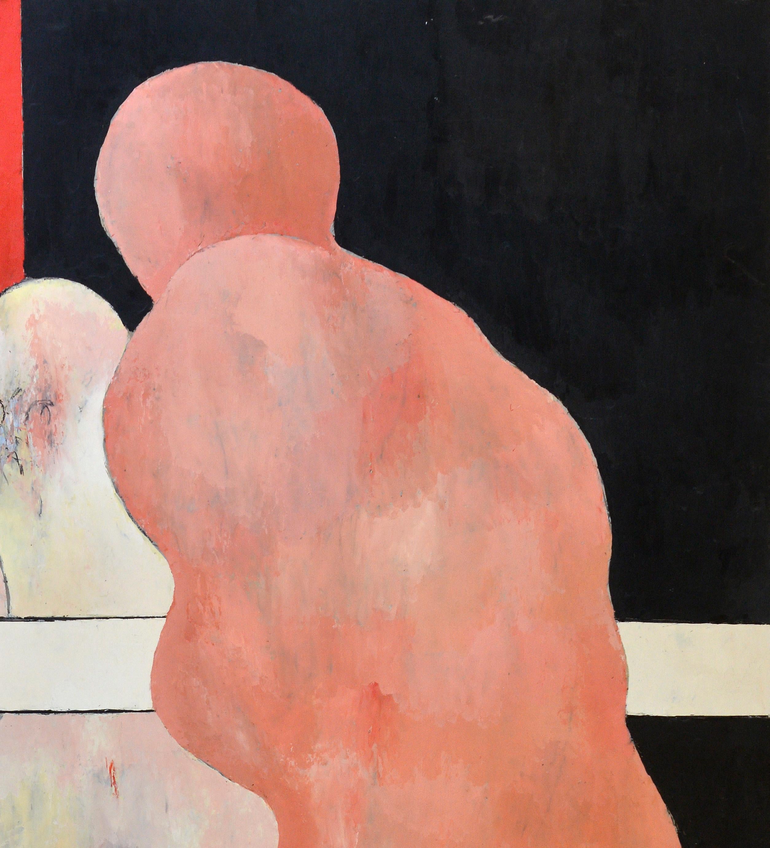 Moderno Tappeto volante  circa 1978 danza  figure su sfondo nero e rosso in vendita
