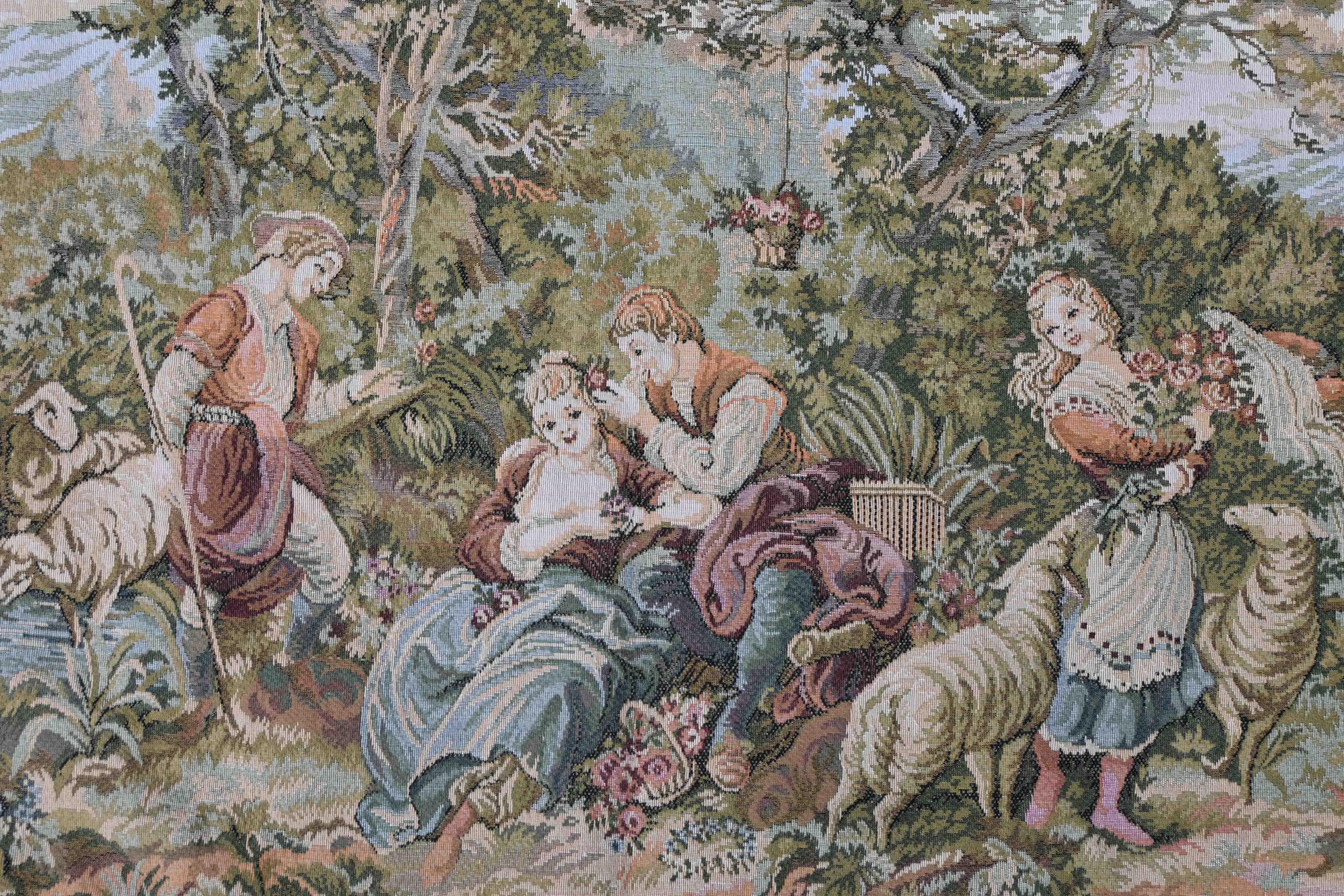 Aubusson Tapisserie scène Pastorale de la Manufacture du Jacquard - 1m16x1m16 - N° 1458 en vente