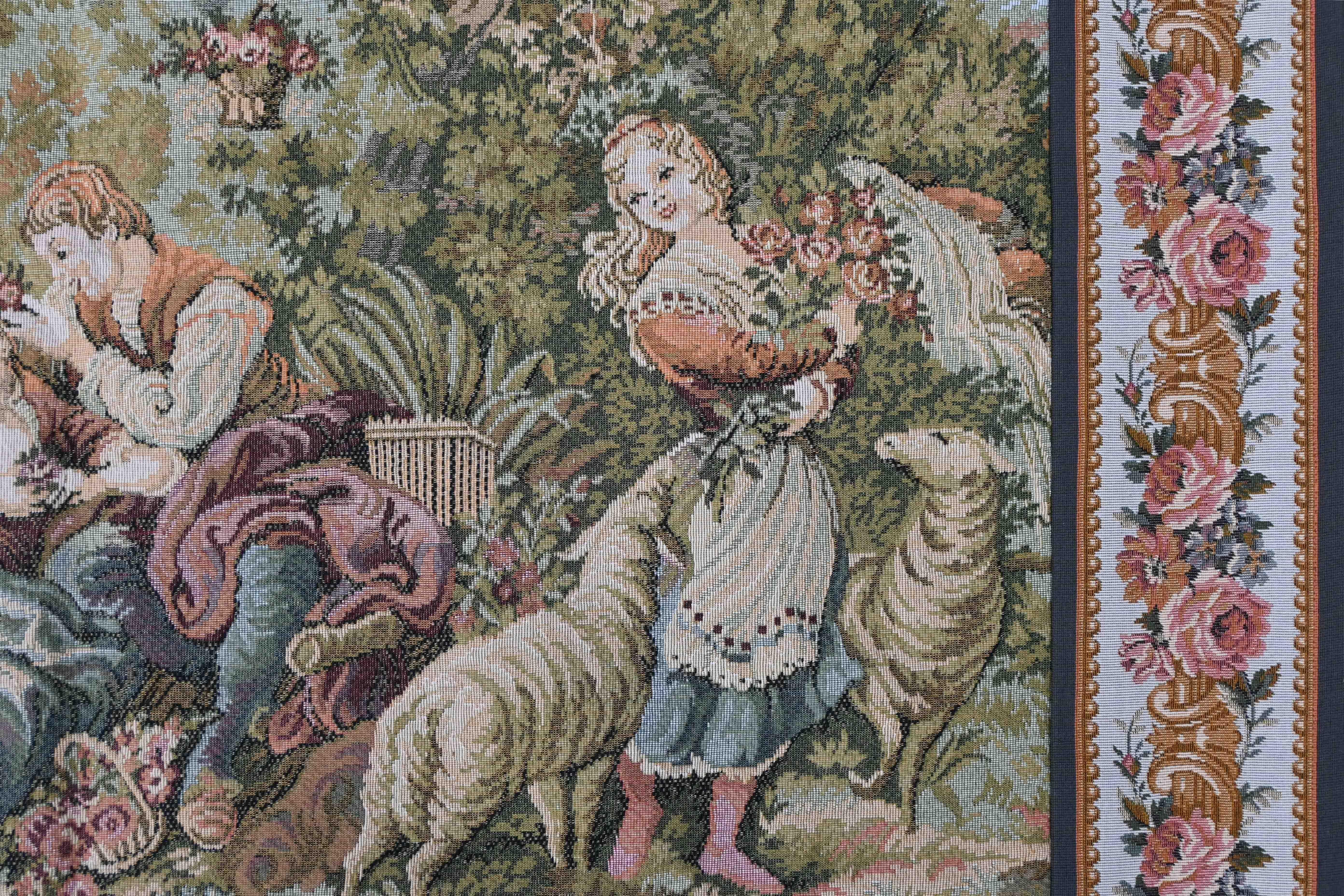 Fait à la machine Tapisserie scène Pastorale de la Manufacture du Jacquard - 1m16x1m16 - N° 1458 en vente