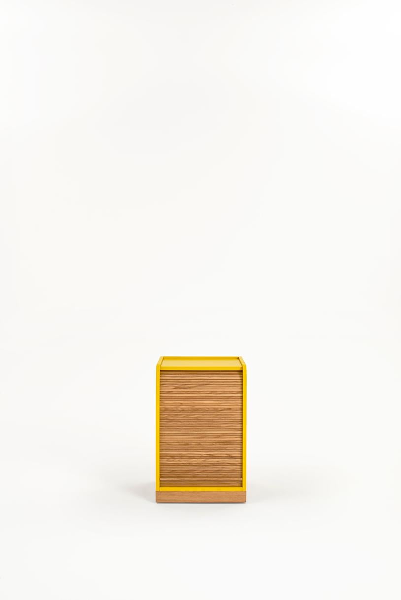 Tapparelle roll cabinet belongs to a collection of elements that explore the traditional technique of antan office furniture with sliding shutters no longer in use, turning them into furniture for the contemporary home with soft and unusual