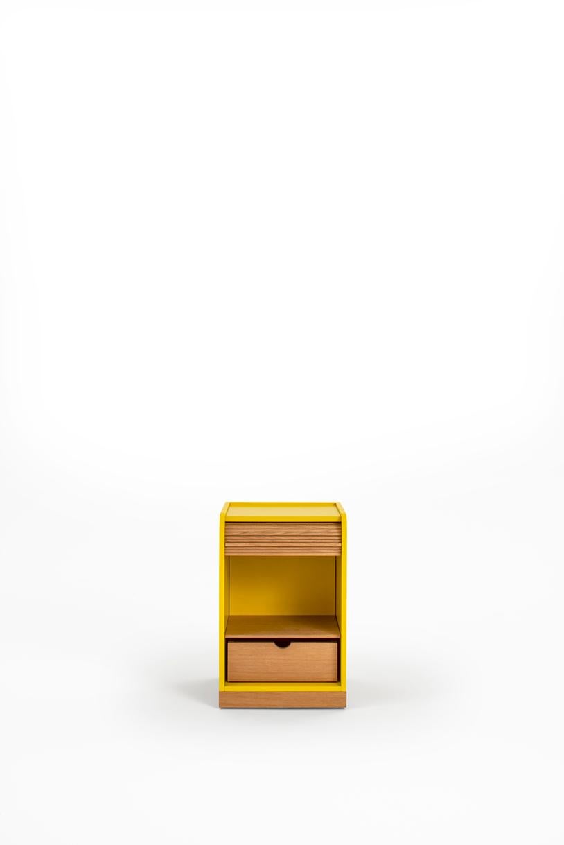 Italian Tapparelle Cabinet on Wheels by Colé, Mustard Yellow Handcraft Solid Oak Shutter For Sale