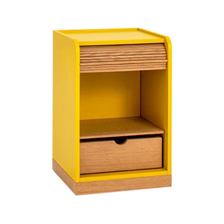 Tapparelle Cabinet on Wheels by Colé, Mustard Yellow Handcraft Solid Oak Shutter For Sale