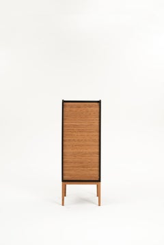 Tapparelle L Cabinet Black Lacquered with Handmade Sliding Shutter in Solid Oak