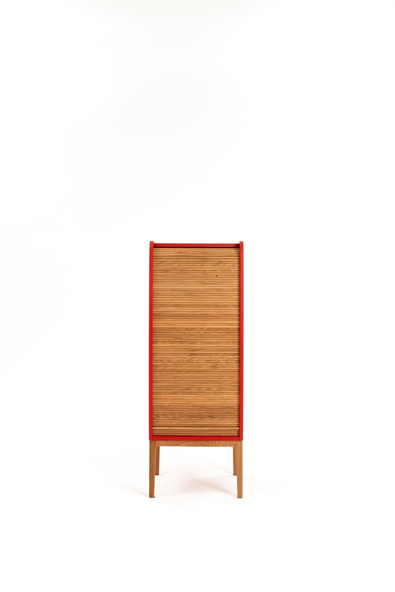 Tapparelle is a collection of elements that explore the traditional technique of antan office furniture with sliding shutters no longer in use, turning them into furniture for the contemporary home with soft and unusual lines.
The base has tapered