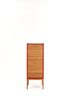 Tapparelle L Cabinet Cherry Red; with Handmade Sliding Shutter in Solid Oak