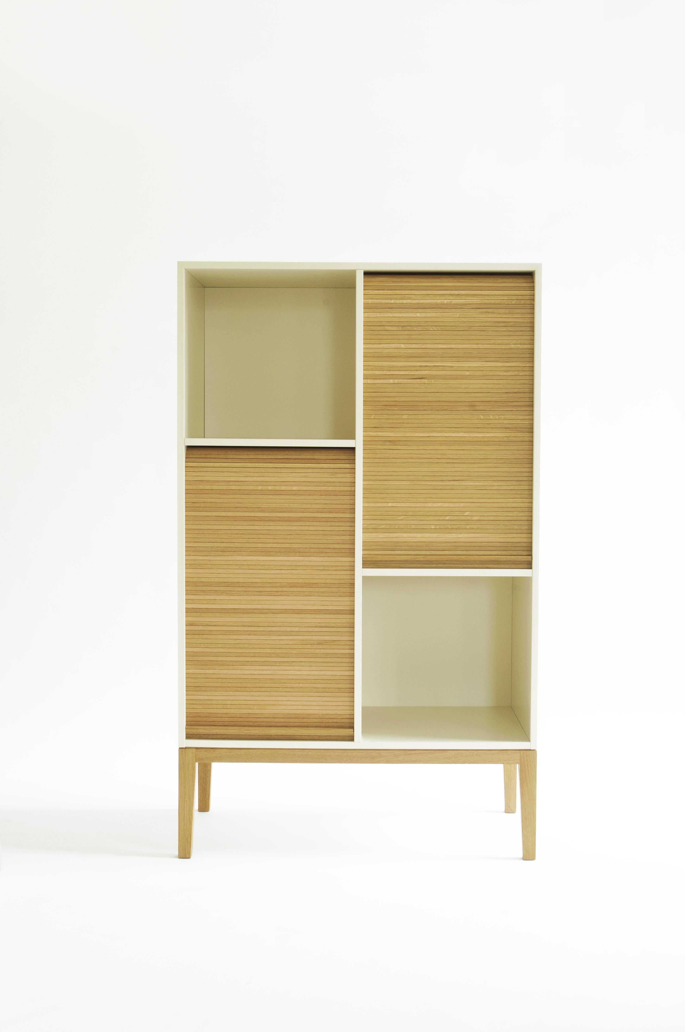 Oak Tapparelle M Cabinet Sage Green and oak with Sliding Shutter Handmade in Italy For Sale