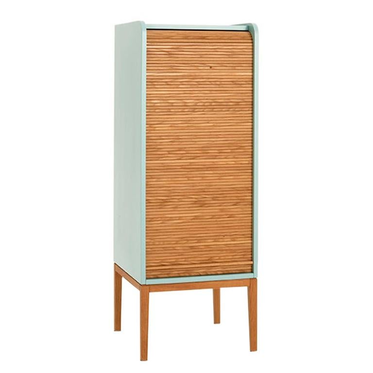 Tapparelle M Cabinet Sage Green and oak with Sliding Shutter Handmade in Italy For Sale
