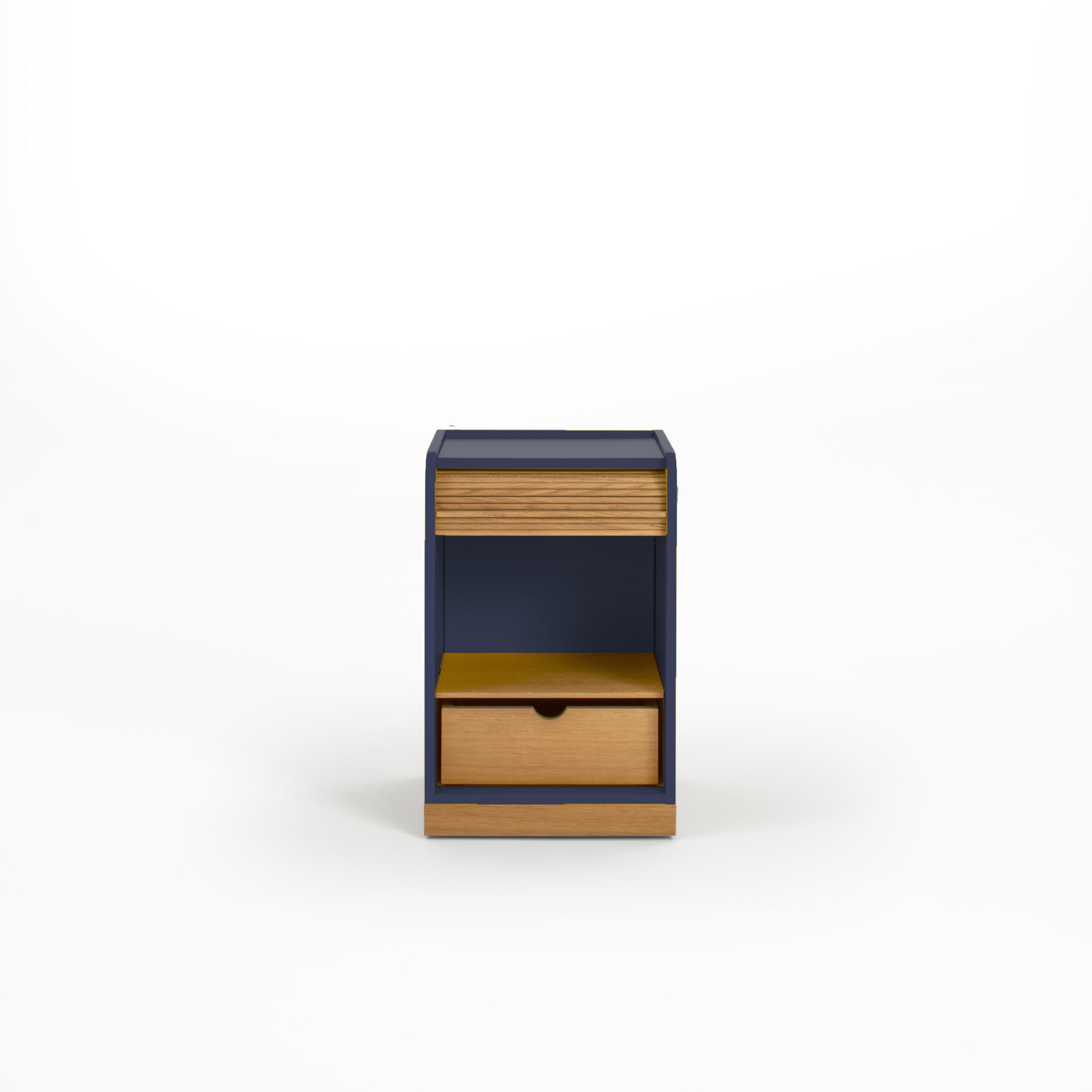 Minimalist Tapparelle little Cabinet on Wheels by Colé, Dark Blue, Hand Crafted in Italy For Sale