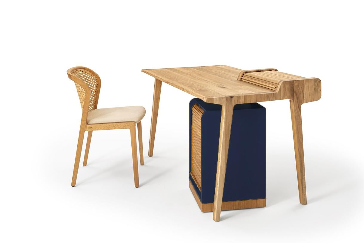 Italian Tapparelle little Cabinet on Wheels by Colé, Dark Blue, Hand Crafted in Italy For Sale