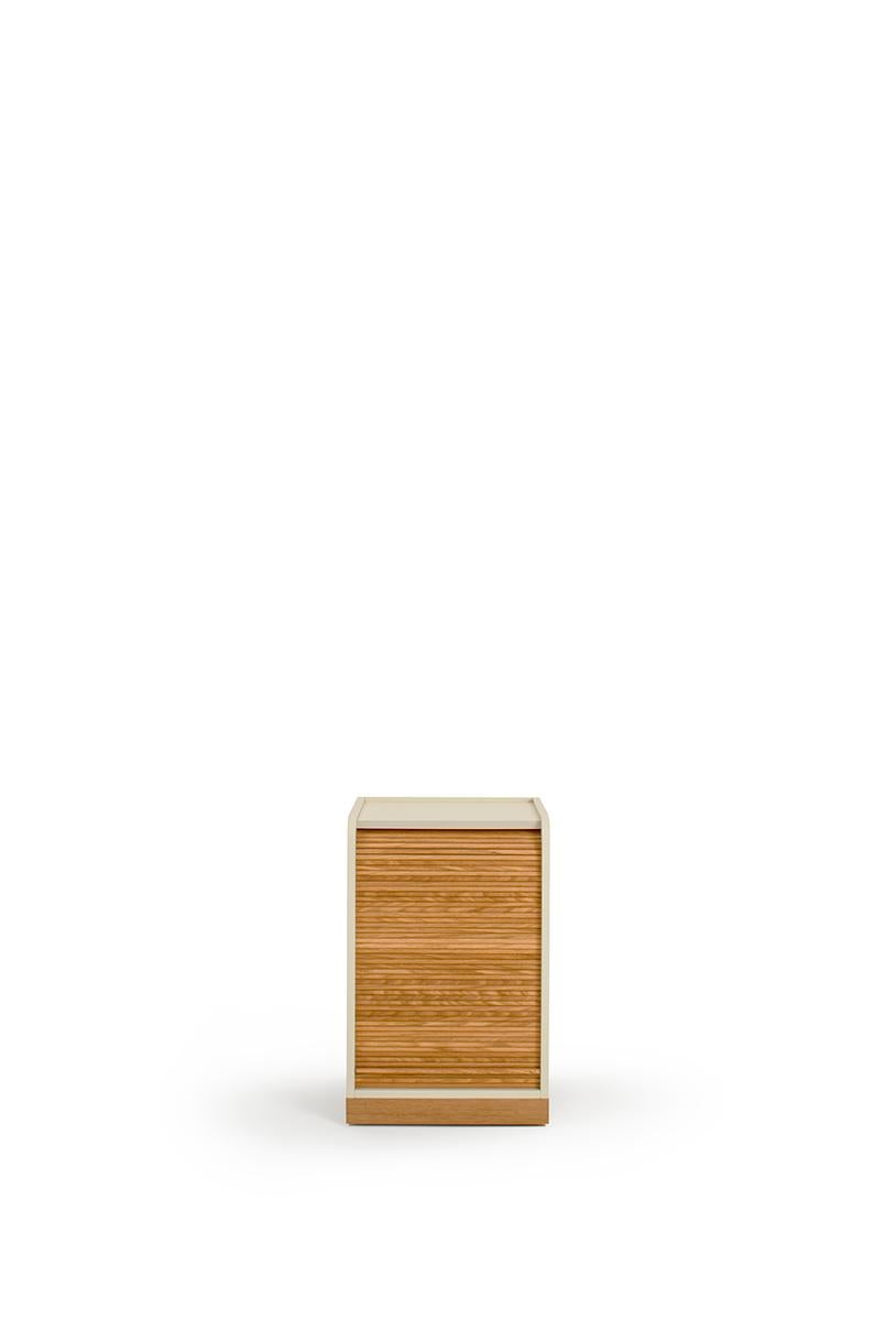 Oak Tapparelle Roll Cabinet on Wheels by Colé, Light Blue-Green, Minimal Design For Sale