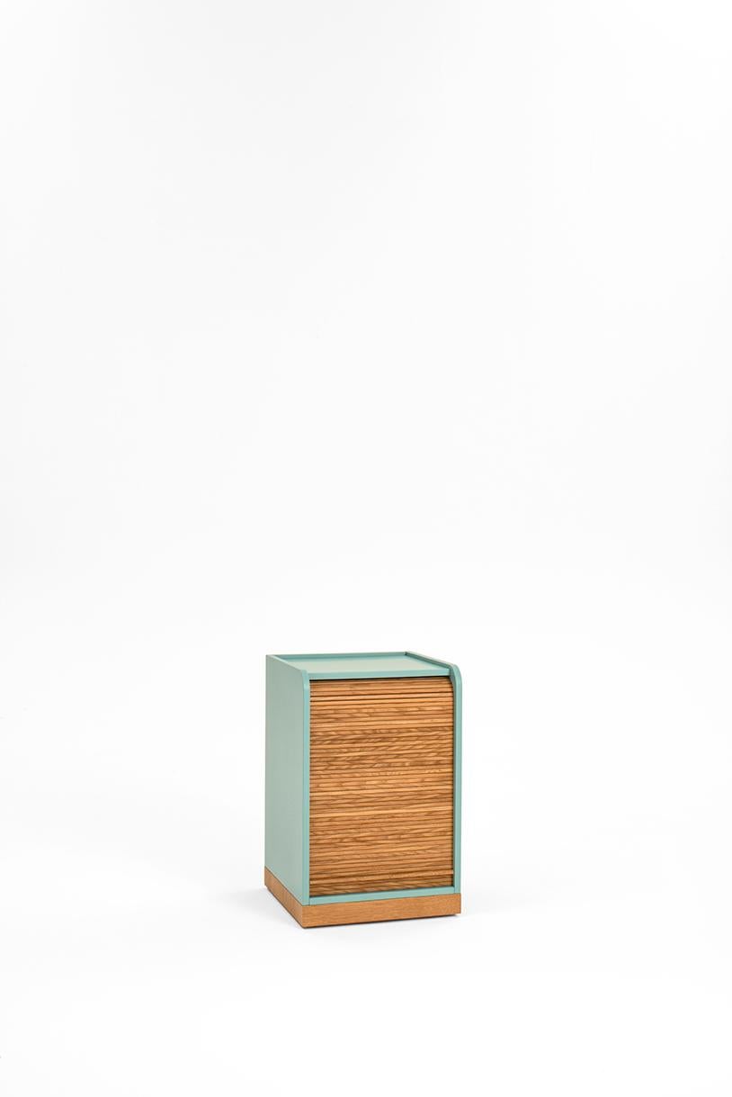 Contemporary Tapparelle Roll Cabinet on Wheels by Colé, Mustard Yellow, Minimal Design For Sale