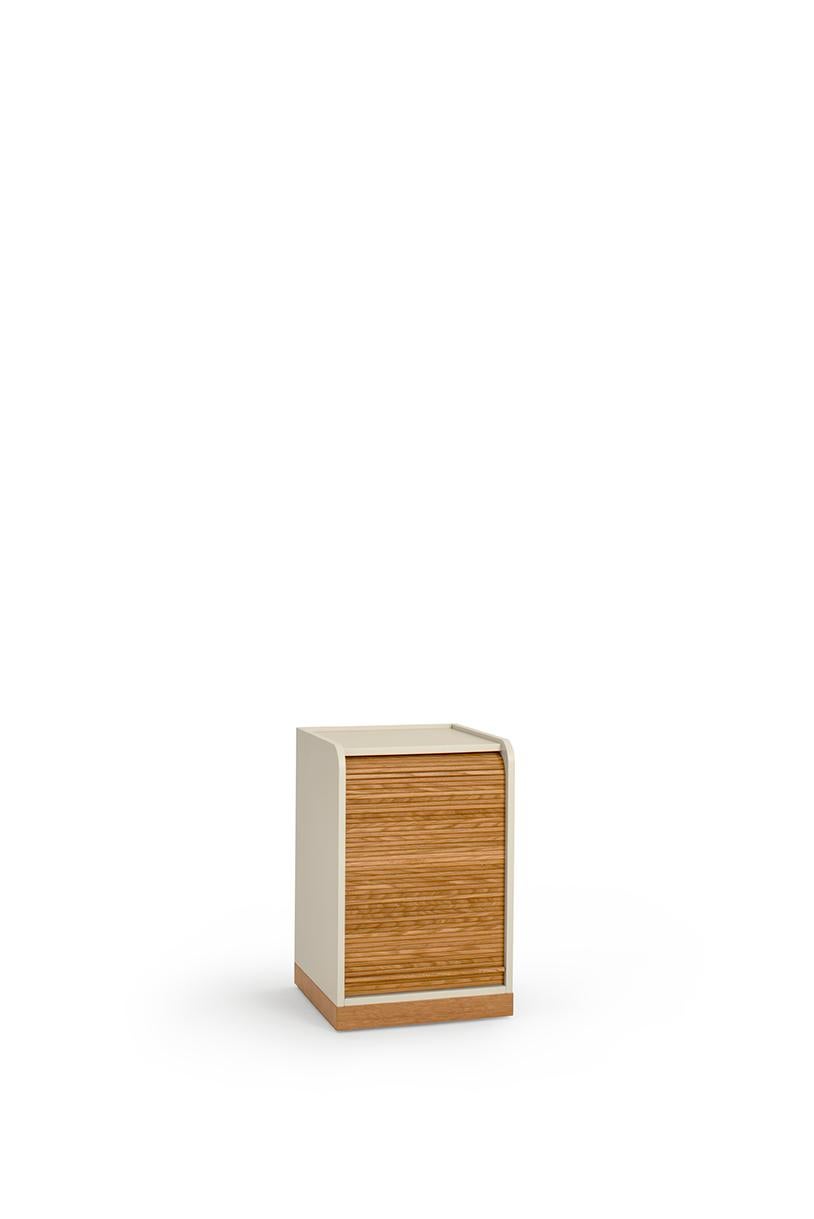 Hand-Crafted Tapparelle Roll Cabinet on Wheels by Colé, Mustard Yellow, Minimal Design For Sale